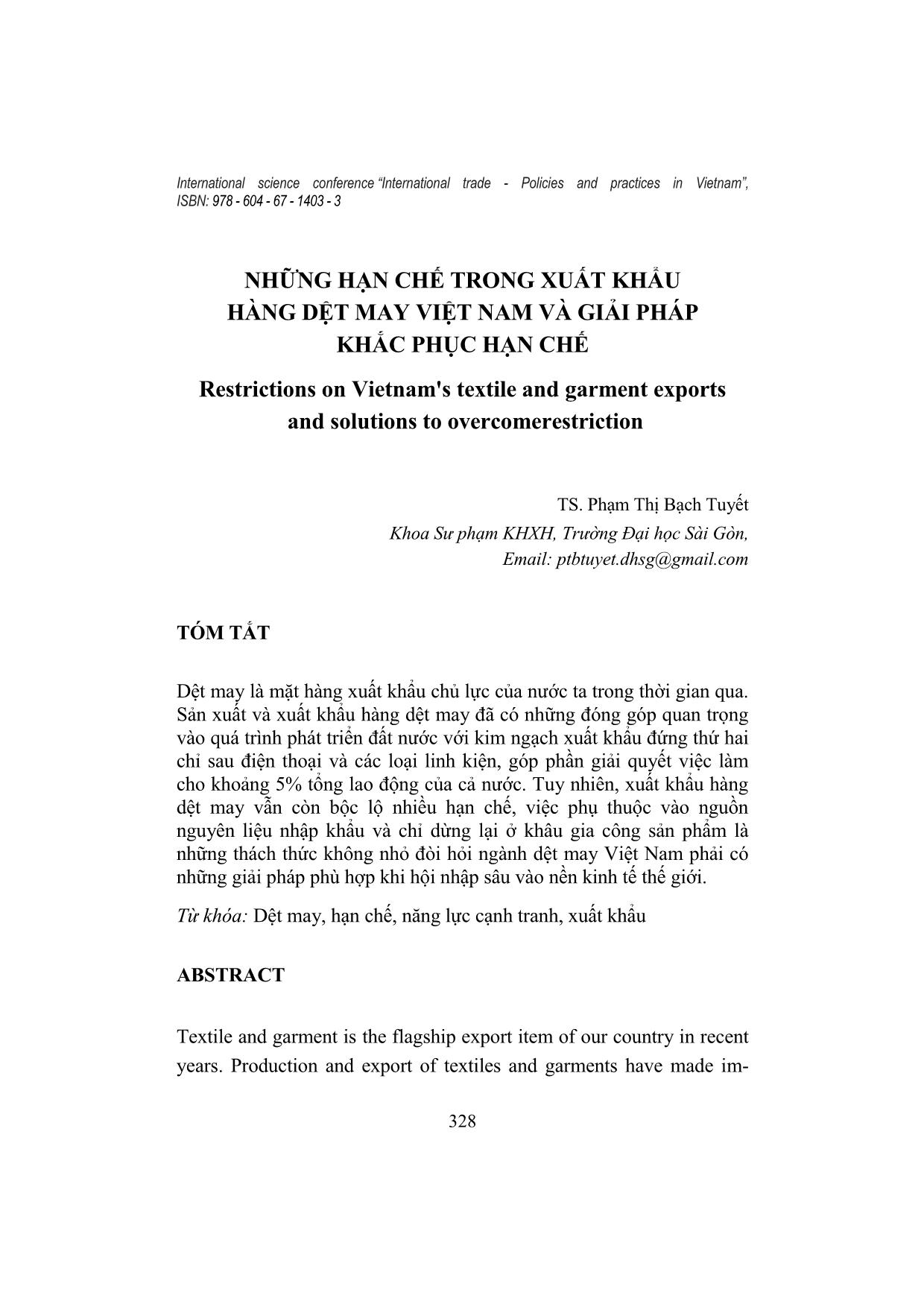 Những hạn chế trong xuất khẩu hàng dệt may Việt Nam và giải pháp khắc phục hạn chế trang 1