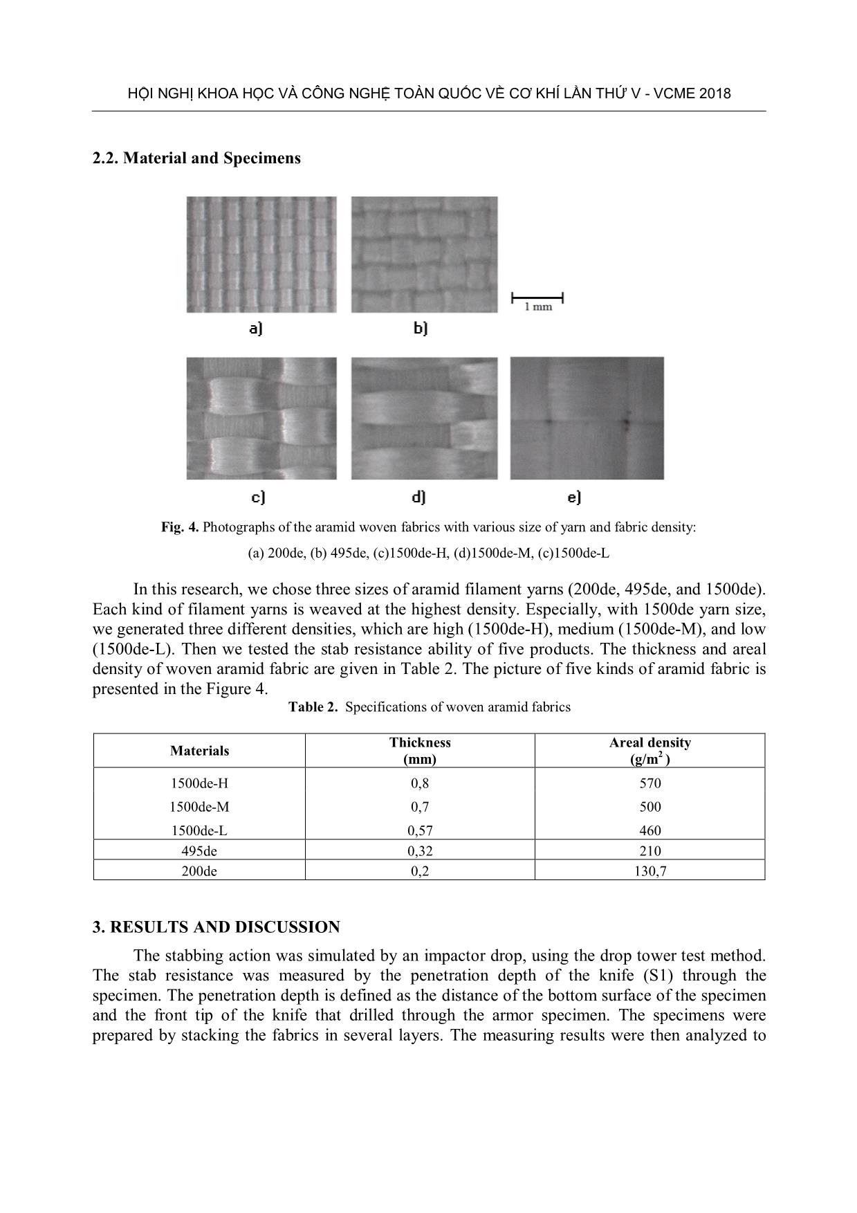 Tính chất chống đâm xuyên của vải dệt dùng sợi liên tục Aramid trang 5
