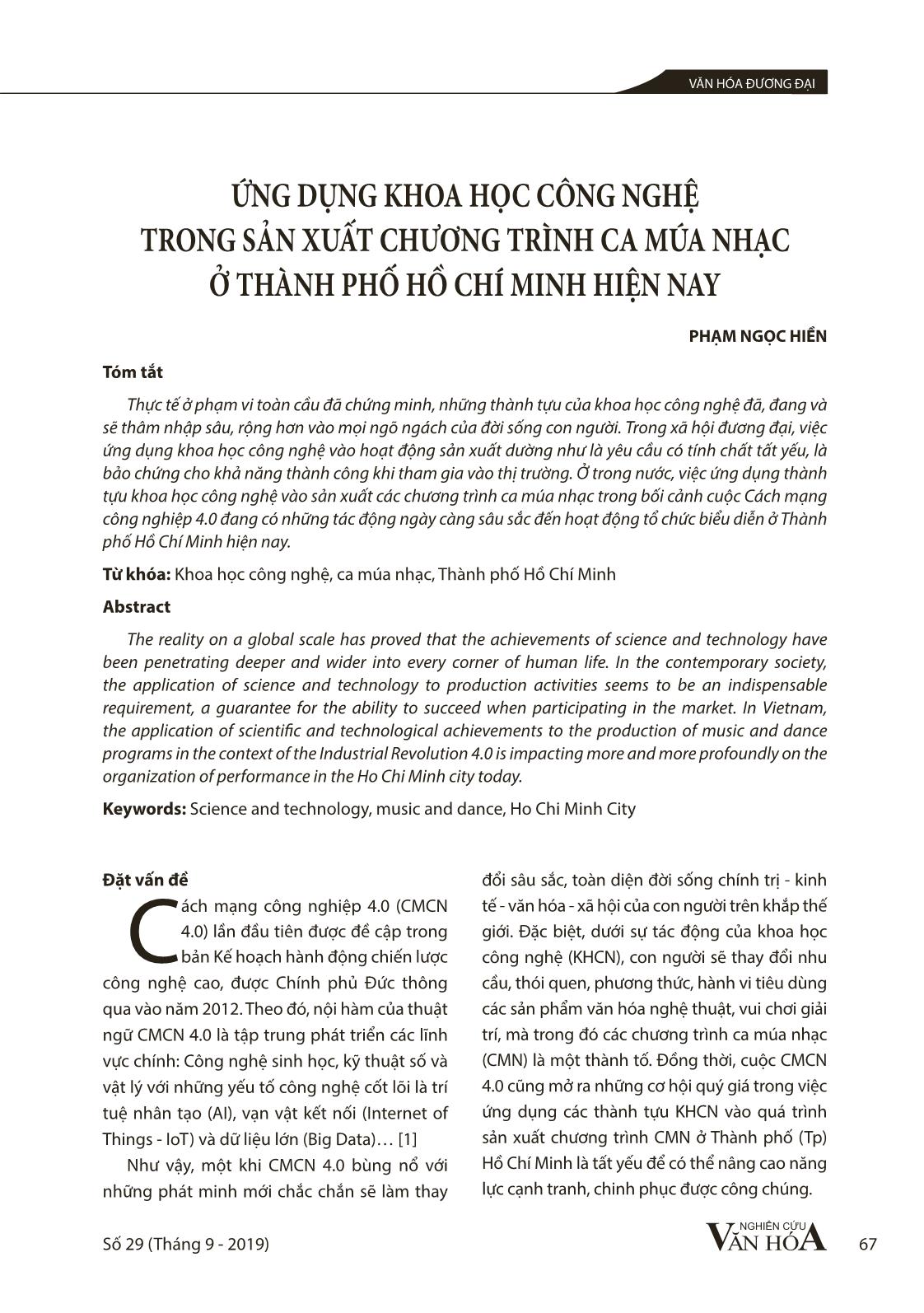 Ứng dụng khoa học công nghệ trong sản xuất chương trình ca múa nhạc ở thành phố Hồ Chí Minh hiện nay trang 1