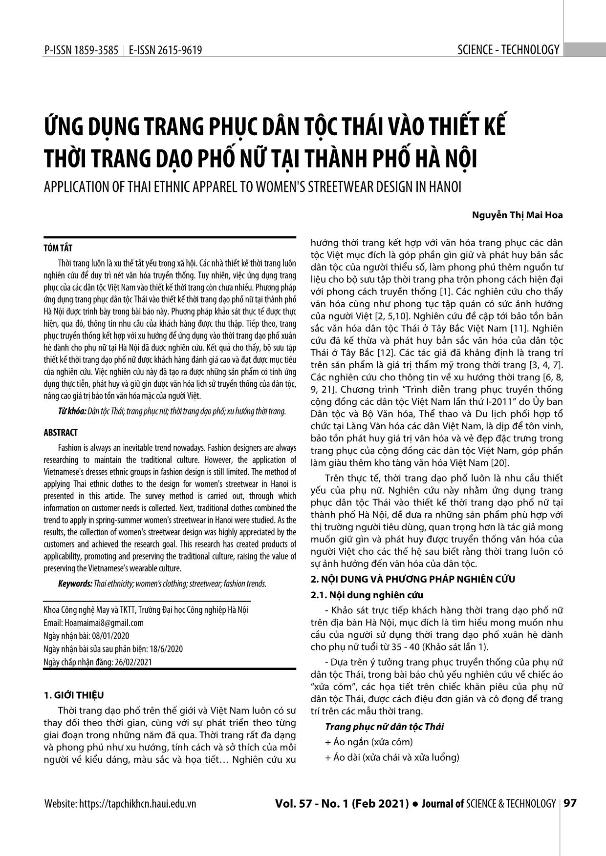 Ứng dụng trang phục dân tộc Thái vào thiết kế thời trang dạo phố nữ tại thành phố Hà Nội trang 1