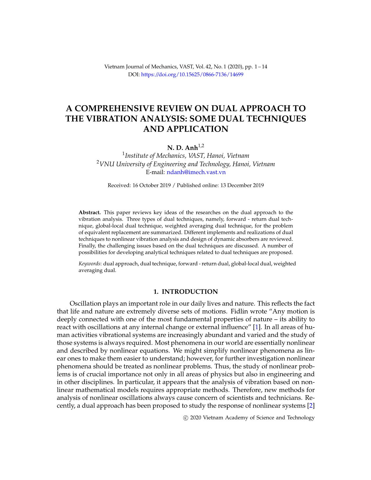 A comprehensive review on dual approach to the vibration analysis: some dual techniques and application trang 1