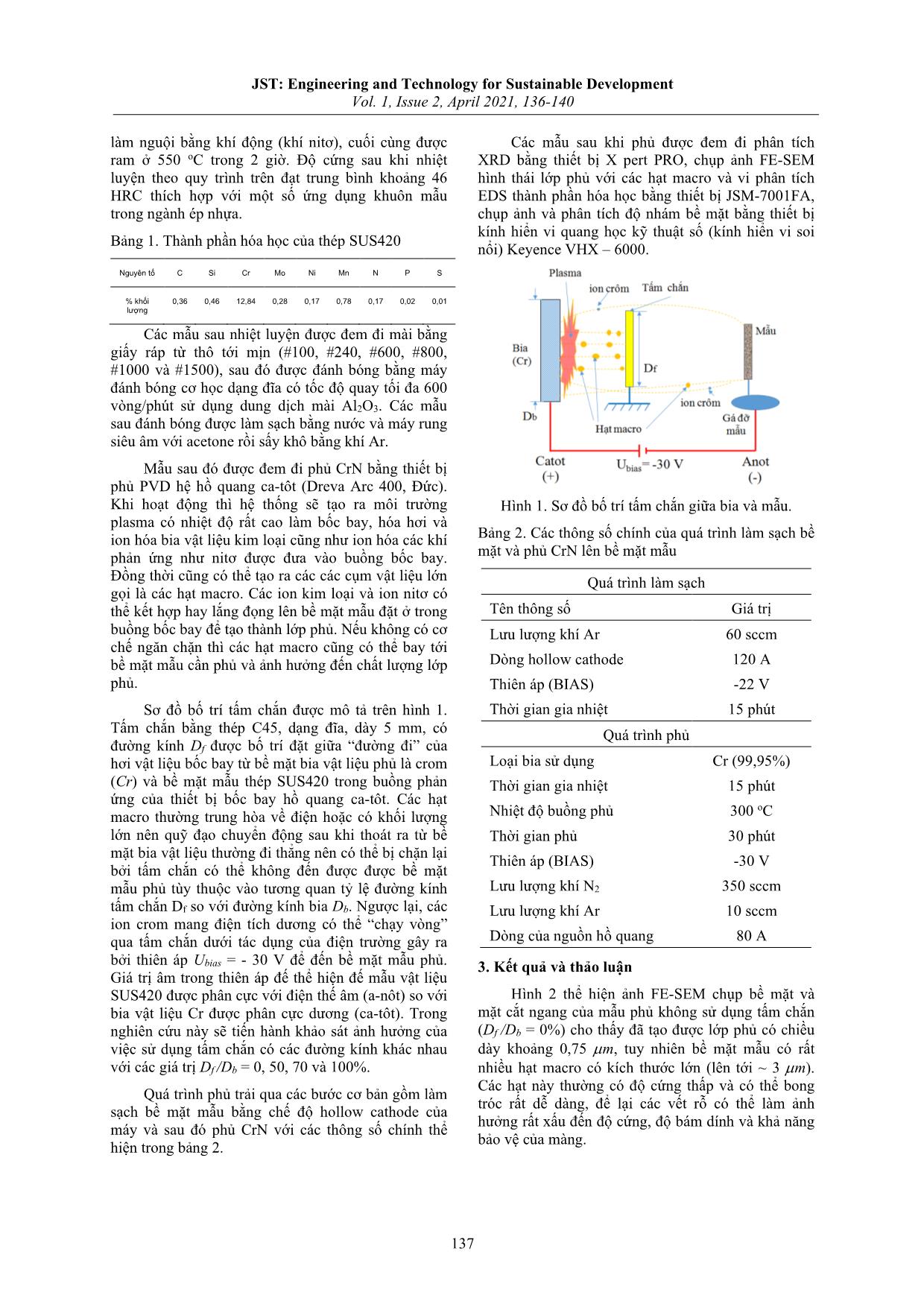 Ảnh hưởng của tấm chắn hạt macro đến hình thái của lớp phủ CrN bằng phương pháp bốc bay hồ quang Ca-TôT trang 2