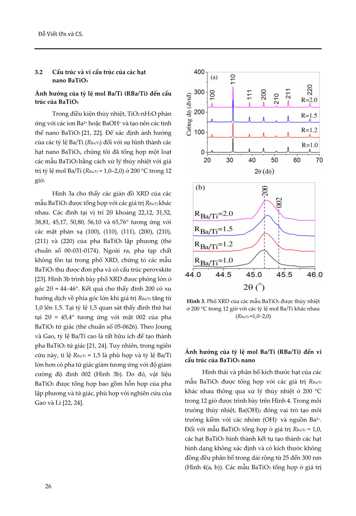 Ảnh hưởng của tỉ lệ Ba/Ti  lên đặc trng của hạt nano BaTiO₃  tổng hợp bằng phương pháp thủy nhiệt trang 4