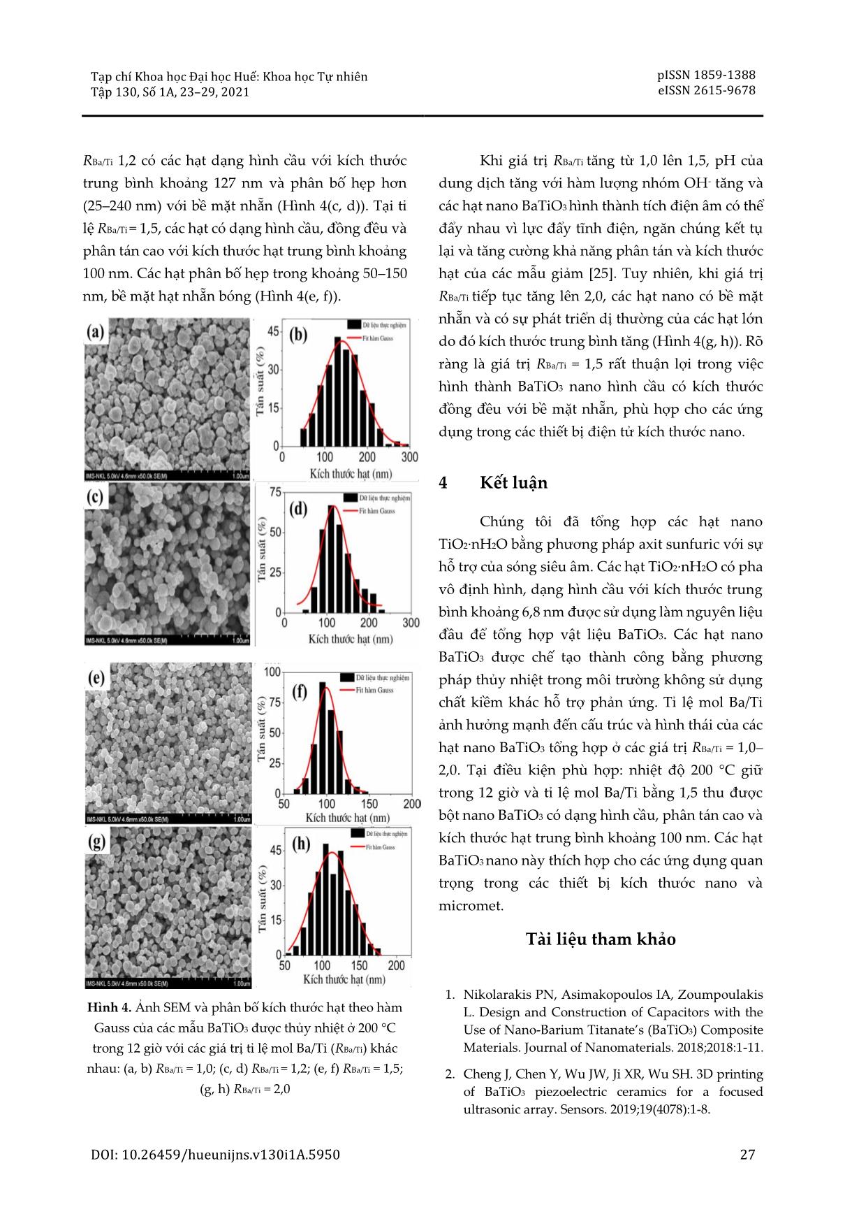 Ảnh hưởng của tỉ lệ Ba/Ti  lên đặc trng của hạt nano BaTiO₃  tổng hợp bằng phương pháp thủy nhiệt trang 5