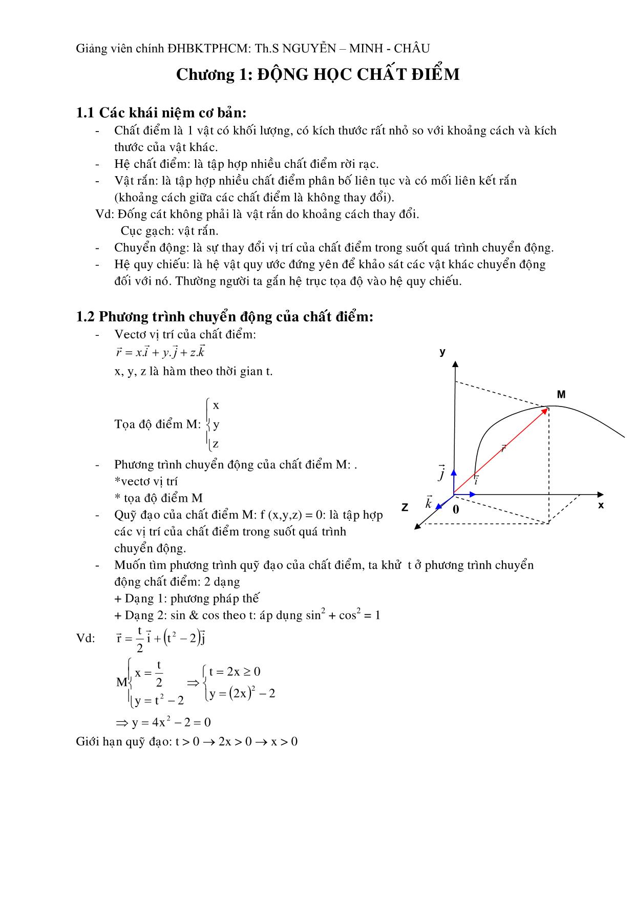 Giáo trình Vật lý đại cương - Chương 1: Động học chất điểm trang 1