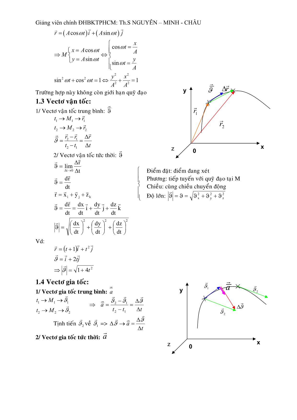 Giáo trình Vật lý đại cương - Chương 1: Động học chất điểm trang 2