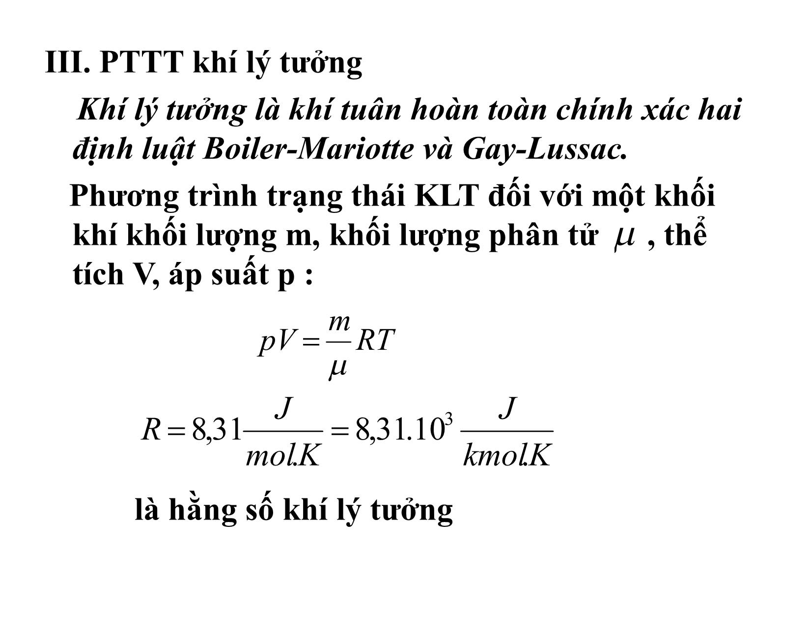 Bài giảng Vật lý đại cương 1 - Chương 4: Các định luật thực nghiệm về chất khí trang 8