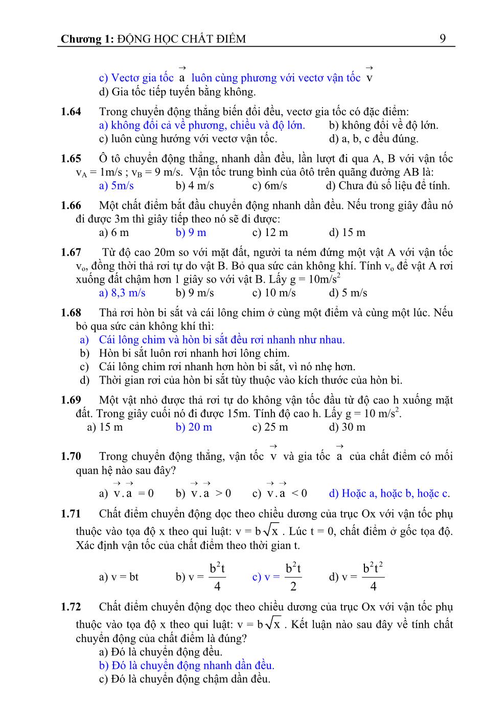 Câu hỏi trắc nghiệm Vật lý đại cương - Chương 1+2+3 trang 10