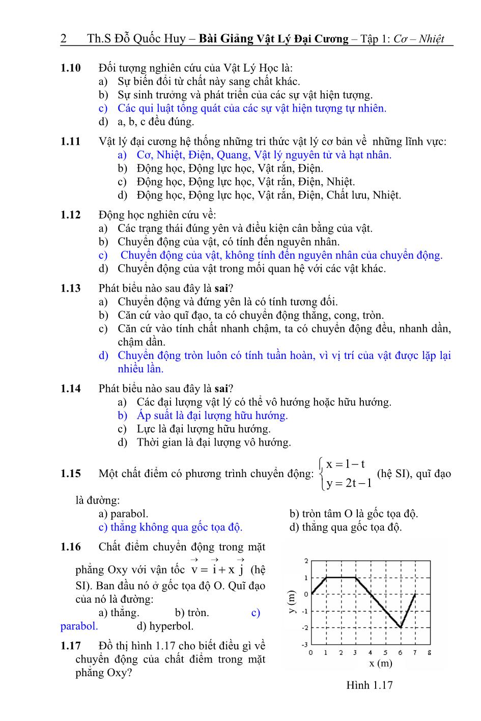 Câu hỏi trắc nghiệm Vật lý đại cương - Chương 1+2+3 trang 3
