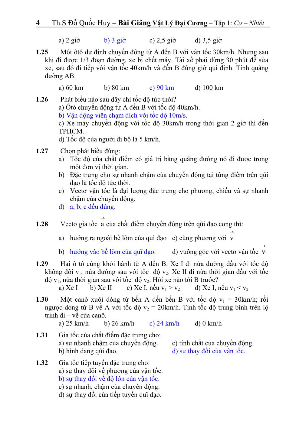 Câu hỏi trắc nghiệm Vật lý đại cương - Chương 1+2+3 trang 5
