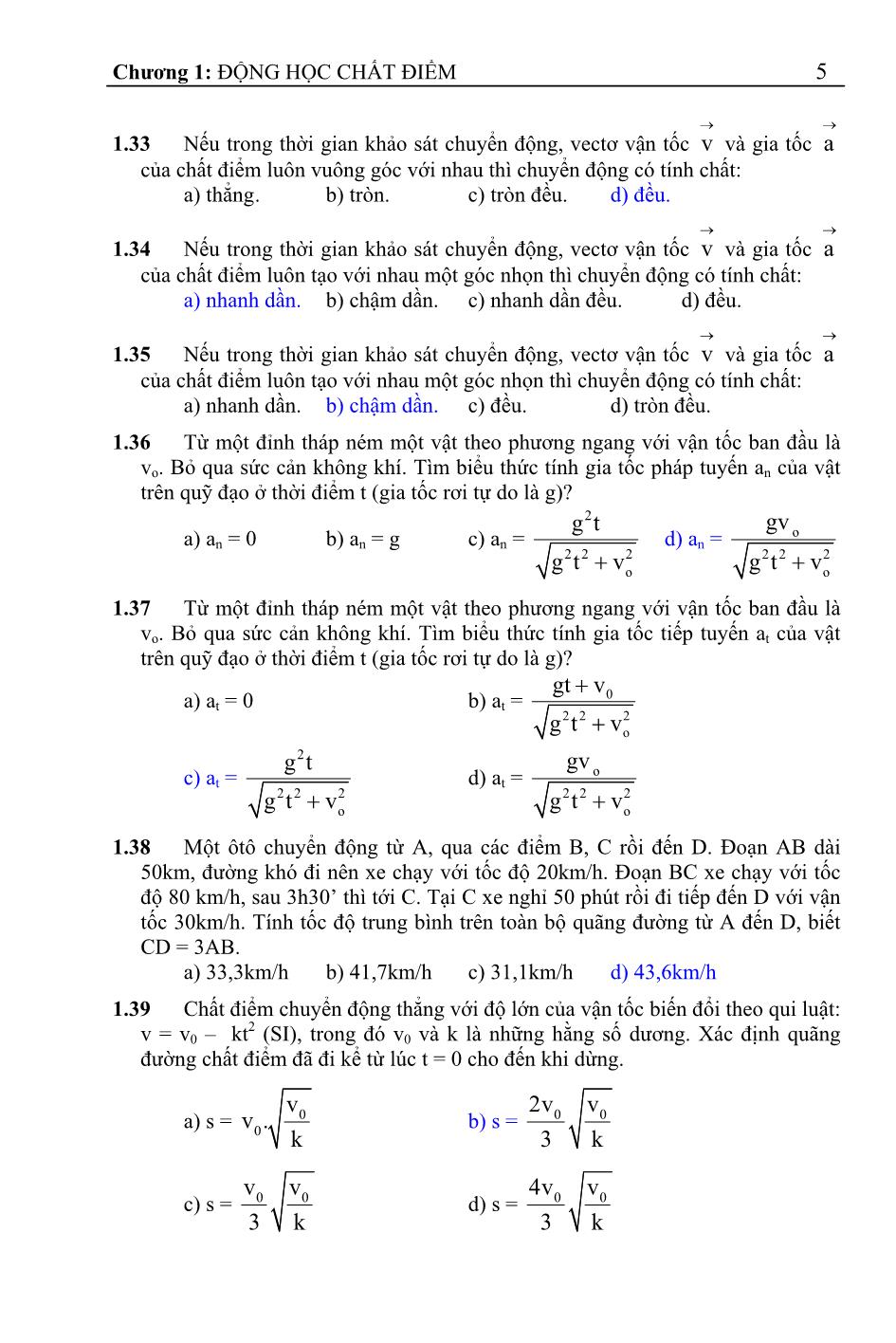 Câu hỏi trắc nghiệm Vật lý đại cương - Chương 1+2+3 trang 6