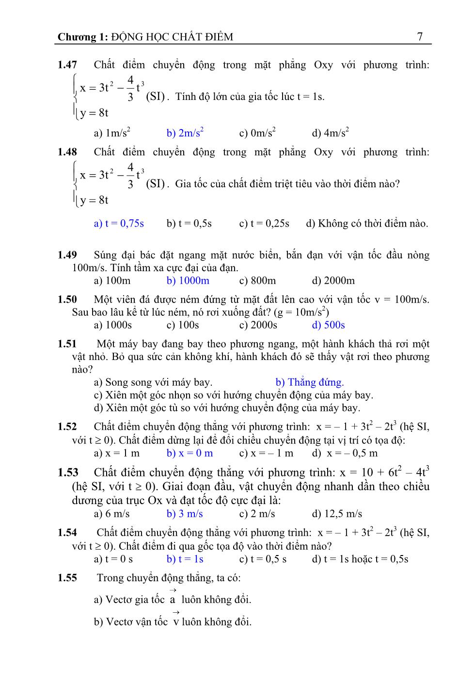 Câu hỏi trắc nghiệm Vật lý đại cương - Chương 1+2+3 trang 8