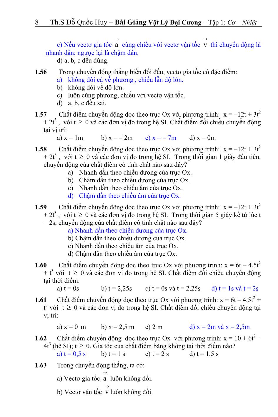 Câu hỏi trắc nghiệm Vật lý đại cương - Chương 1+2+3 trang 9