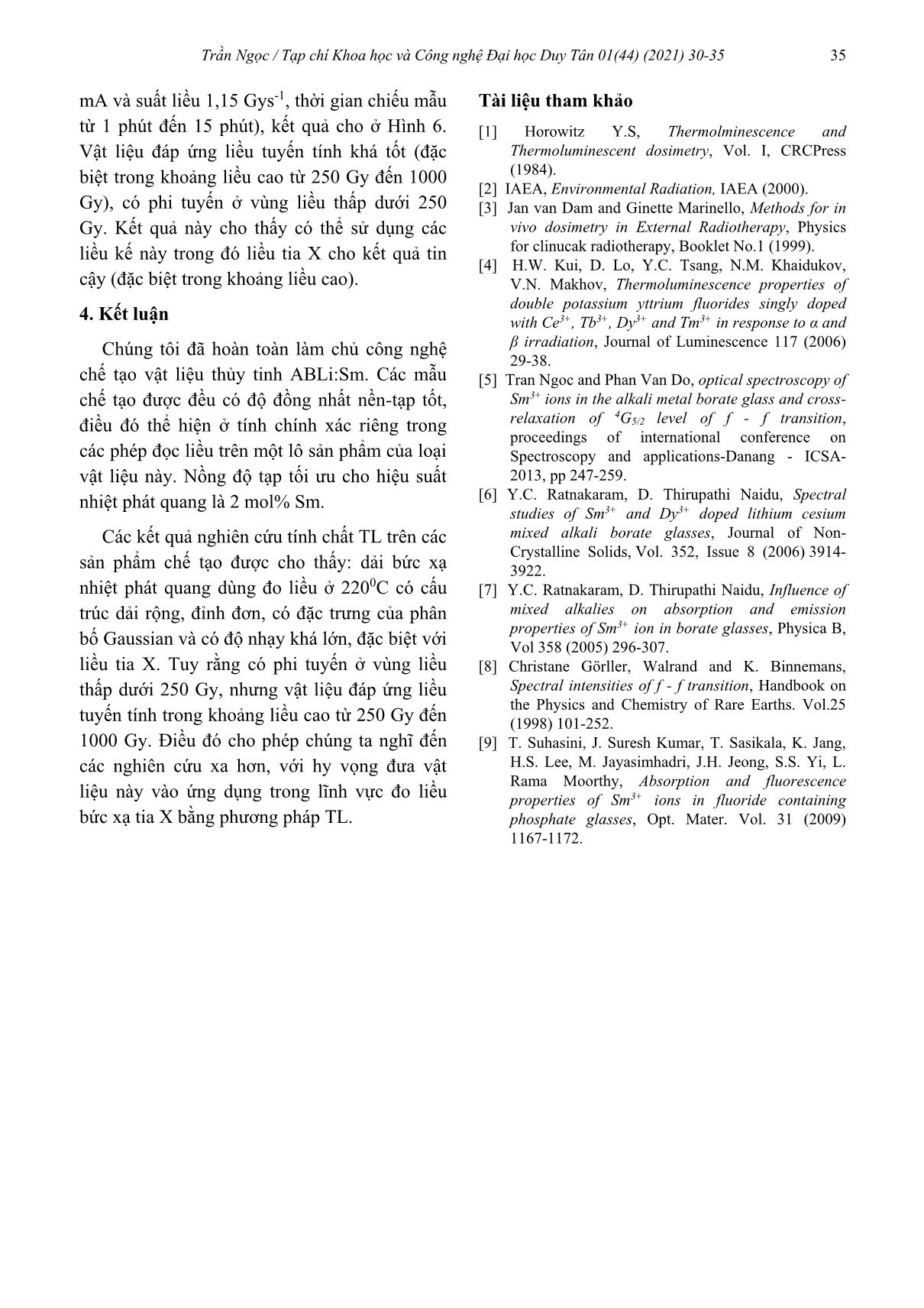Chế tạo và nghiên cứu tính chất nhiệt phát quang của thủy tinh aluminoborate-Kiềm pha tạp samarium (ABLi:Sm) định hướng ứng dụng trong đo liều bức xạ tia X trang 6