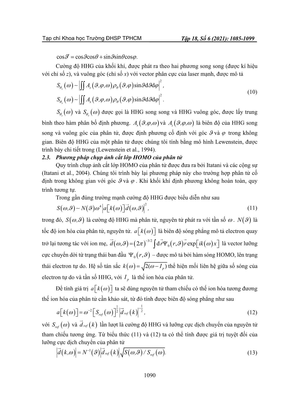 Chụp ảnh cắt lớp phân tử N₂ định phương không hoàn toàn từ phổ sóng điều hòa bậc cao trang 6