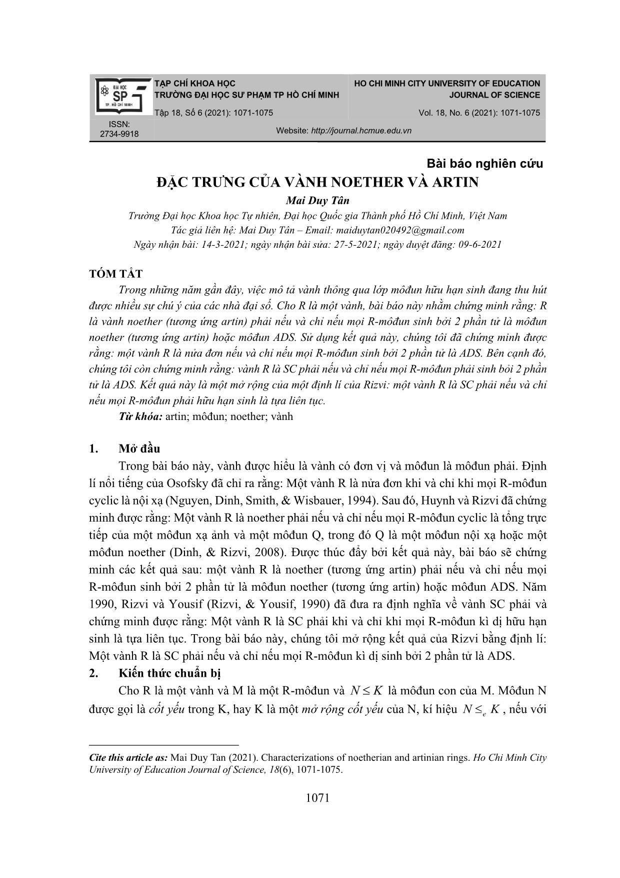 Đặc trưng của vành Noether và Artin trang 1