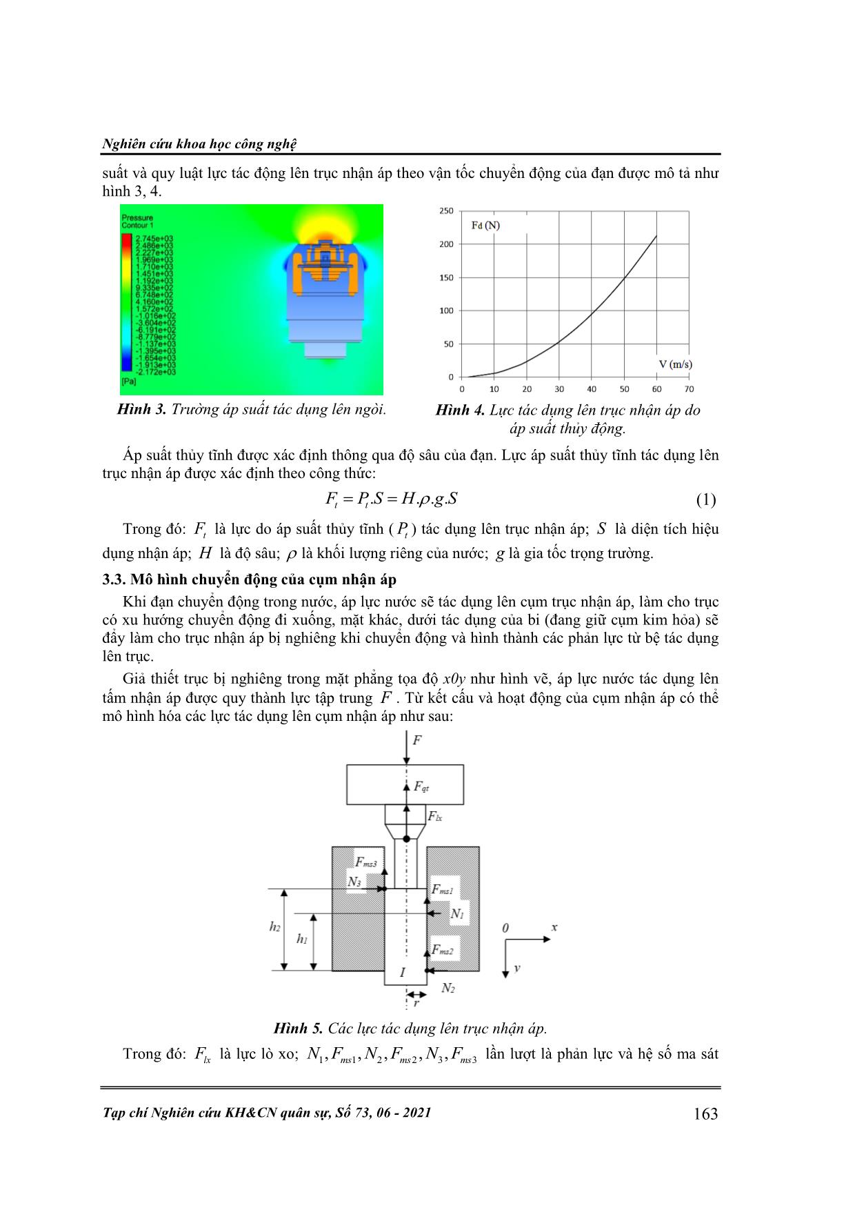 Đánh giá tác động của áp lực nước lên cơ cấu nhận áp ngòi thủy tĩnh khi đạn chuyển động trong nước trang 3