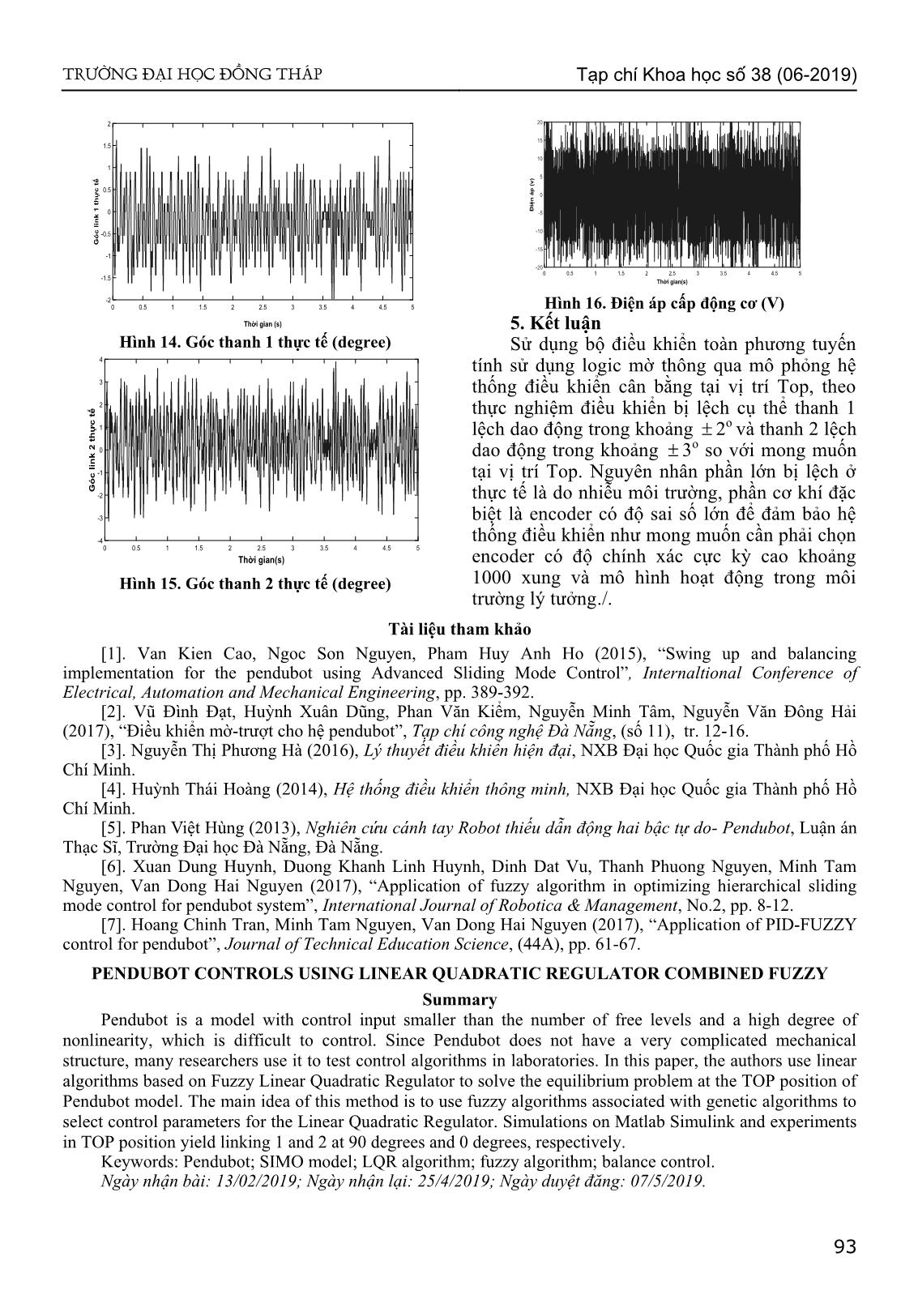 Điều khiển hệ pendubot sử dụng dạng toàn phương tuyến tính dựa trên logic mờ trang 5