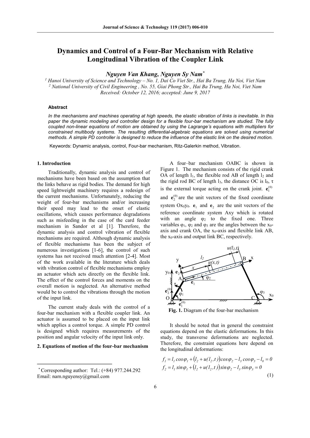 Dynamics and control of a four - bar mechanism with relative longitudinal vibration of the coupler link trang 1