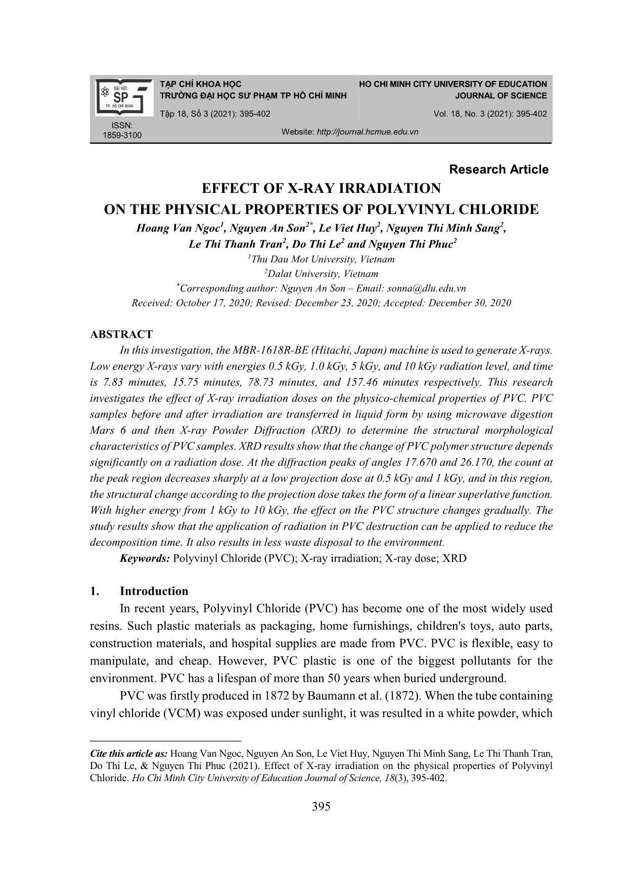 Effect of x-ray irradiation on the physical properties of polyvinyl chloride trang 1