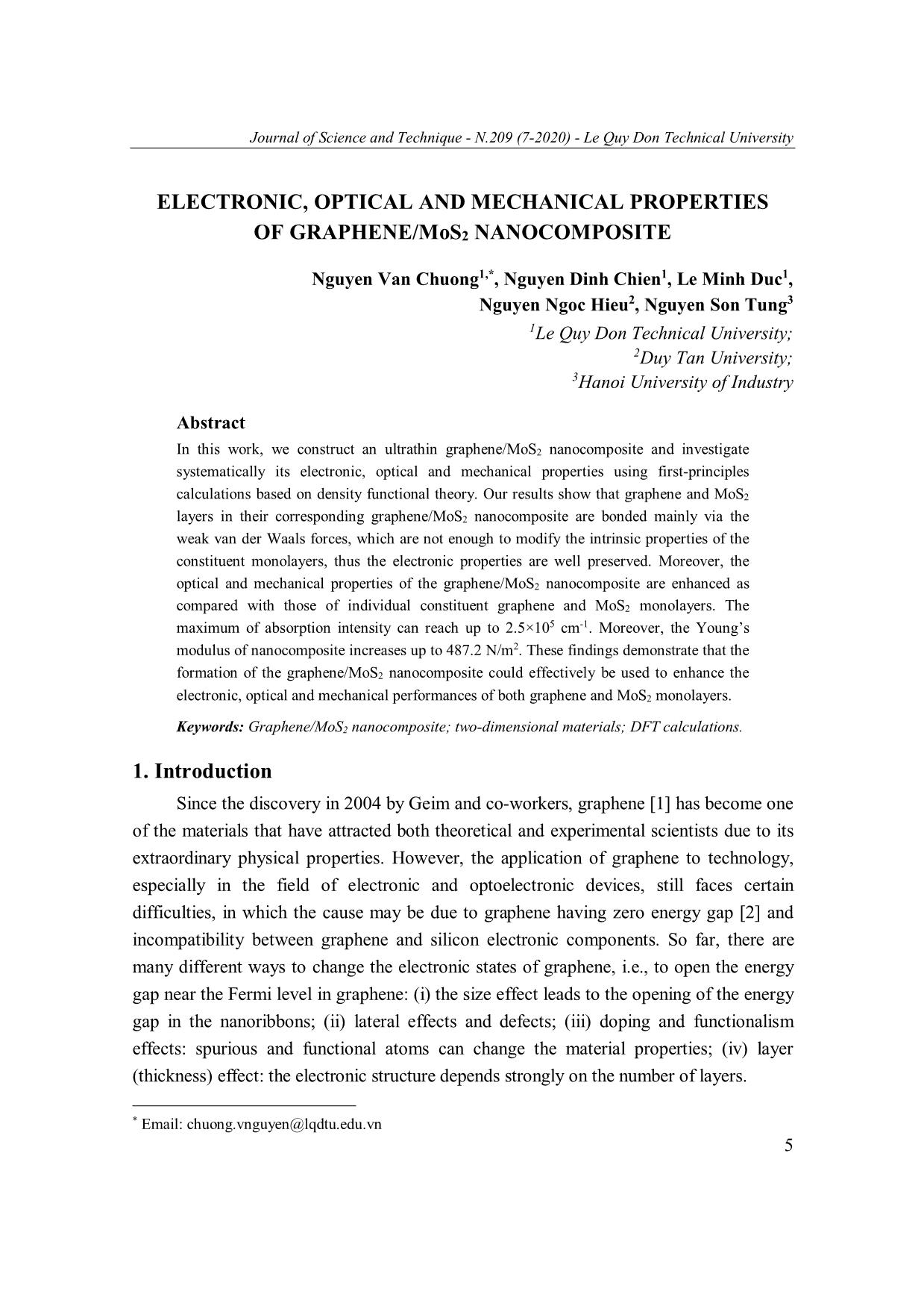 Electronic, optical and mechanical properties of graphene/MoS₂ nanocomposite trang 1