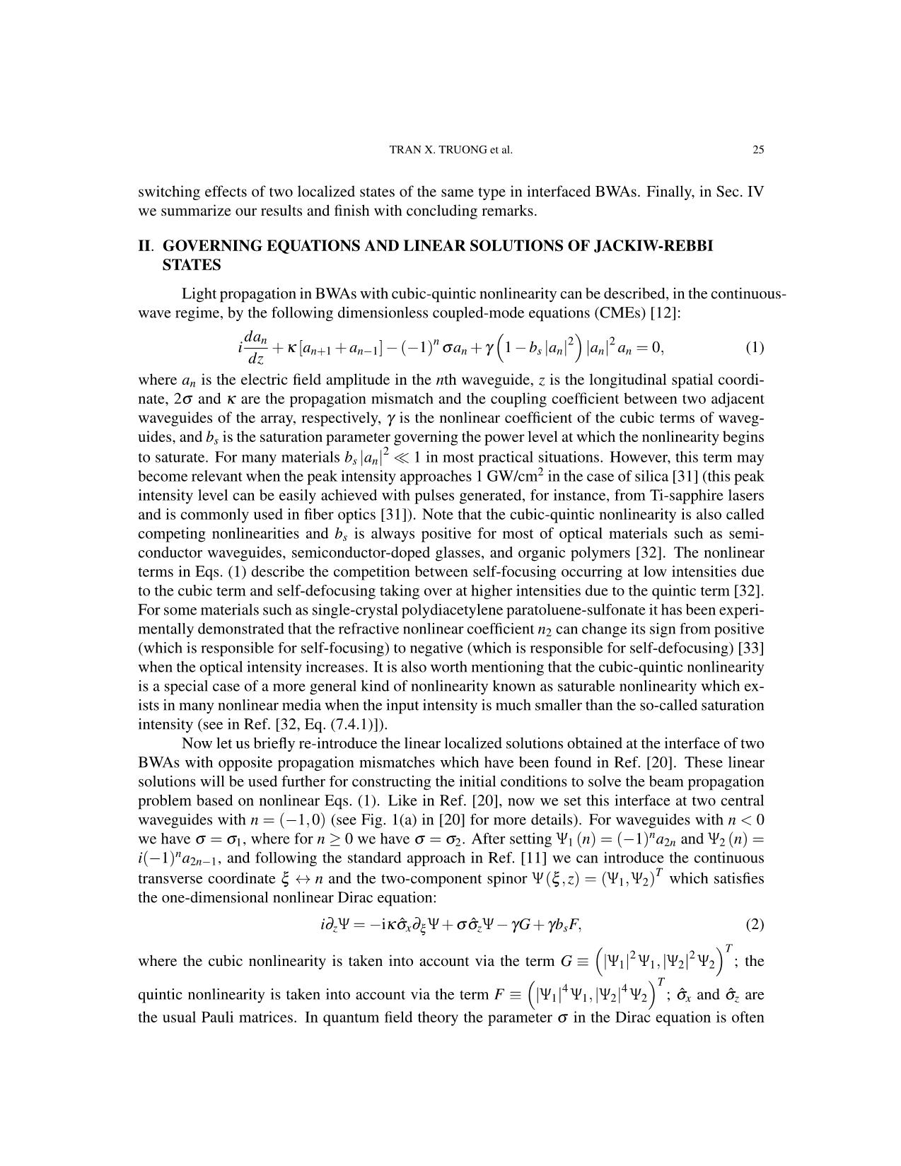 Interaction between two jackiw - rebbi states in interfaced binary waveguide arrays with cubic - quintic nonlinearity trang 3