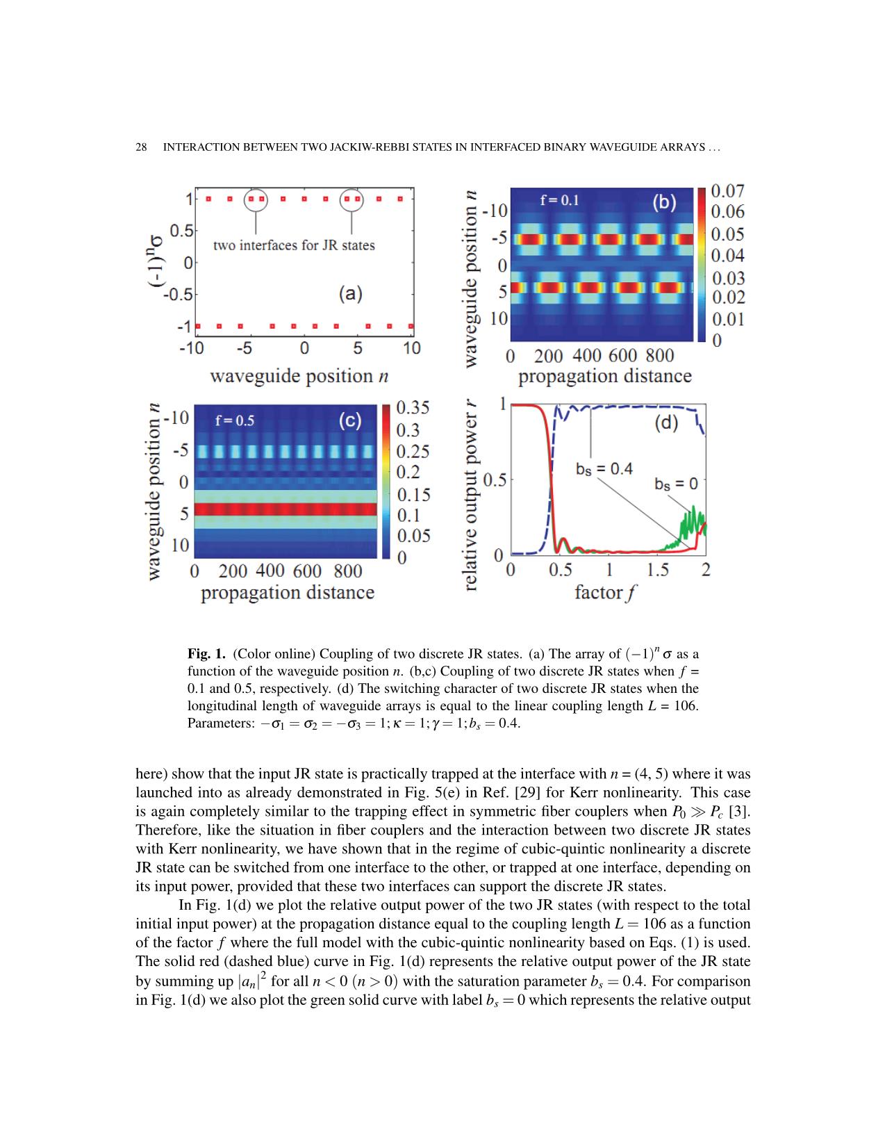 Interaction between two jackiw - rebbi states in interfaced binary waveguide arrays with cubic - quintic nonlinearity trang 6