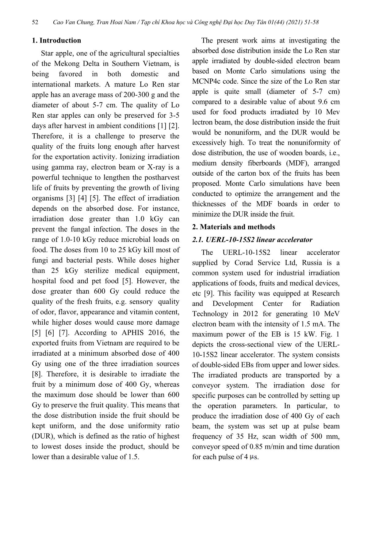 Khảo sát phân bố liều hấp thụ trong trái vú sữa chiếu xạ bởi chùm điện tử 10 MeV sử dụng mô phỏng Monte Carlo trang 2