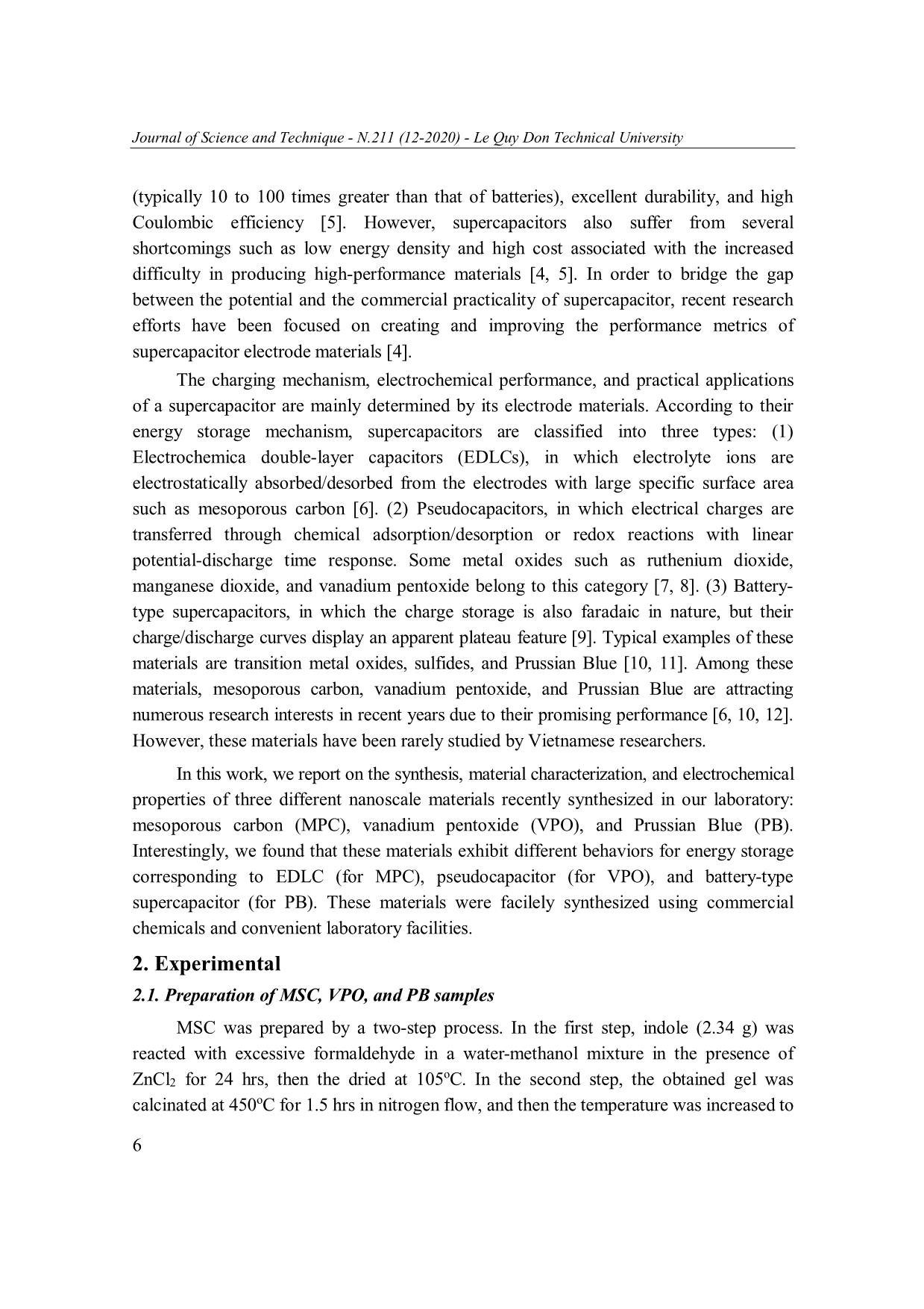 Mesoporous carbon, vanadium pentoxide, and prussian blue for energy storage: A preliminary study trang 2