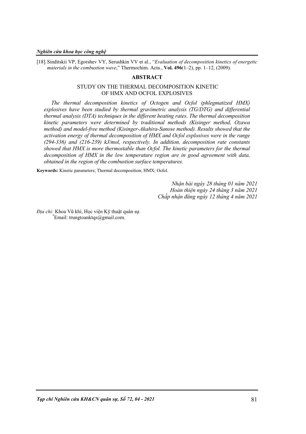 Nghiên cứu động học quá trình phân hủy nhiệt của thuốc nổ HMX và Ocfol trang 9
