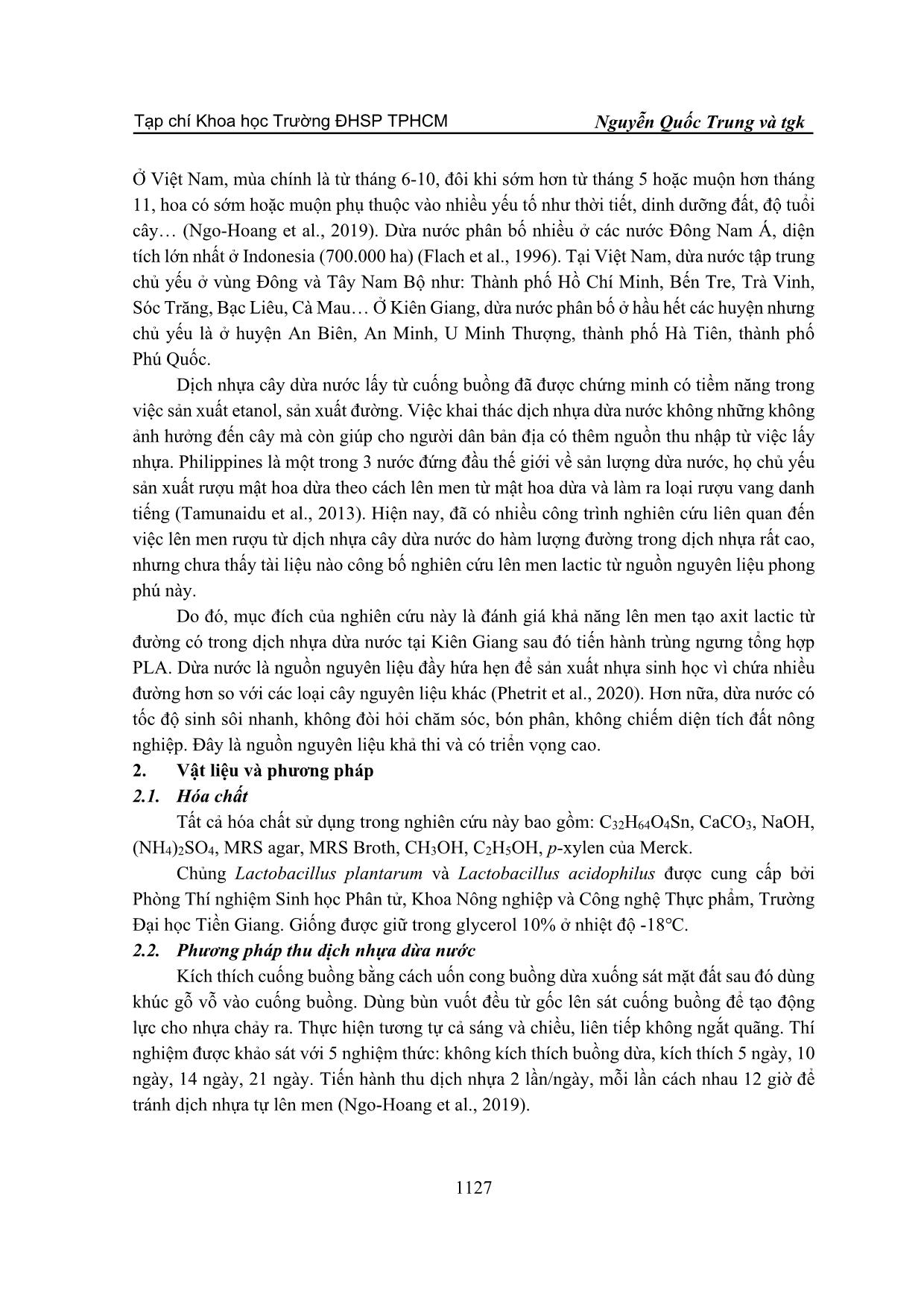 Nghiên cứu tổng hợp poly(lactic axit) từ dịch nhựa cây dừa nước Kiên Giang (nypa fruticans) trang 2