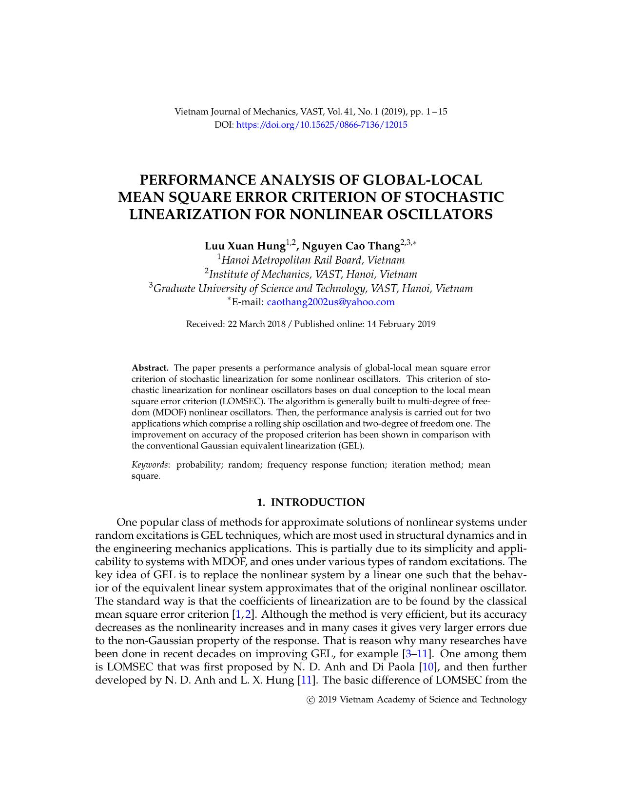 Performance analysis of global - local mean square error criterion of stochastic linearization for nonlinear oscillators trang 1