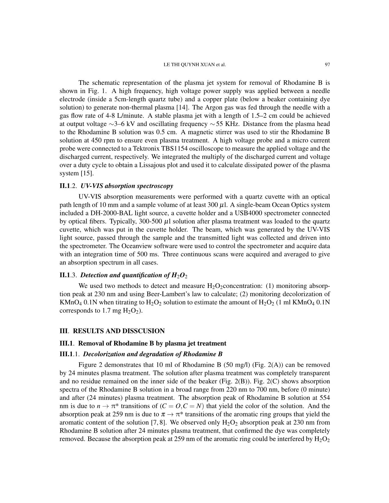 Removal of rhodamine B dye by plasma jet oxidation process trang 3