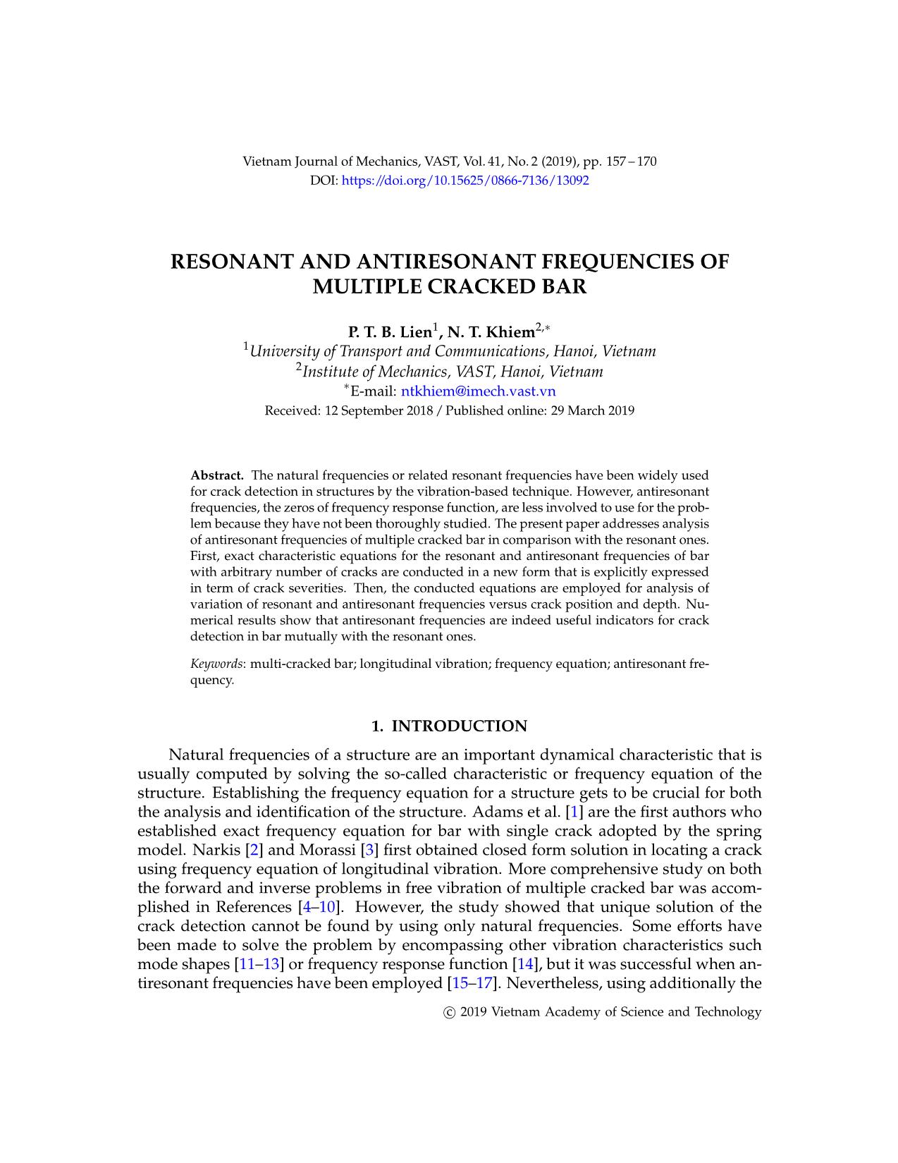 Resonant and antiresonant frequencies of multiple cracked bar trang 1
