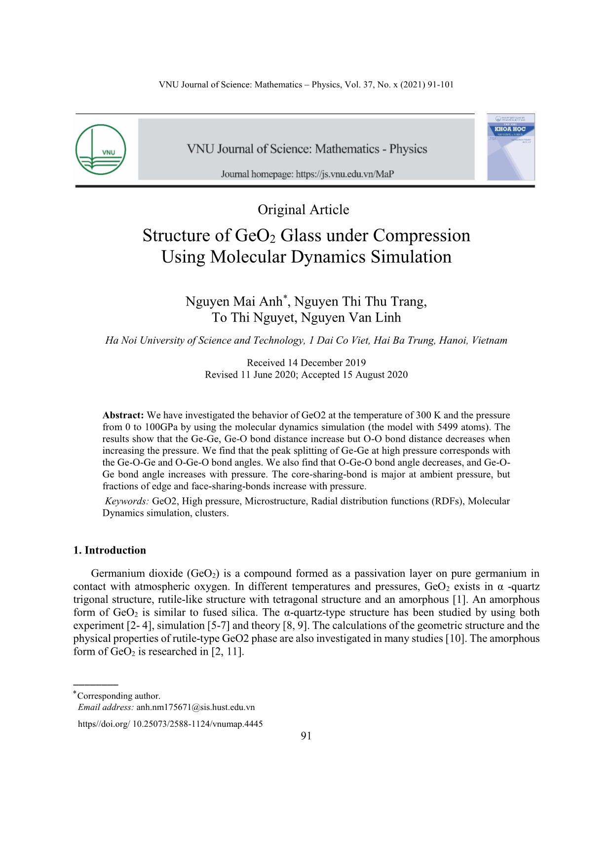 Structure of GeO₂ glass under compression using molecular dynamics simulation trang 1