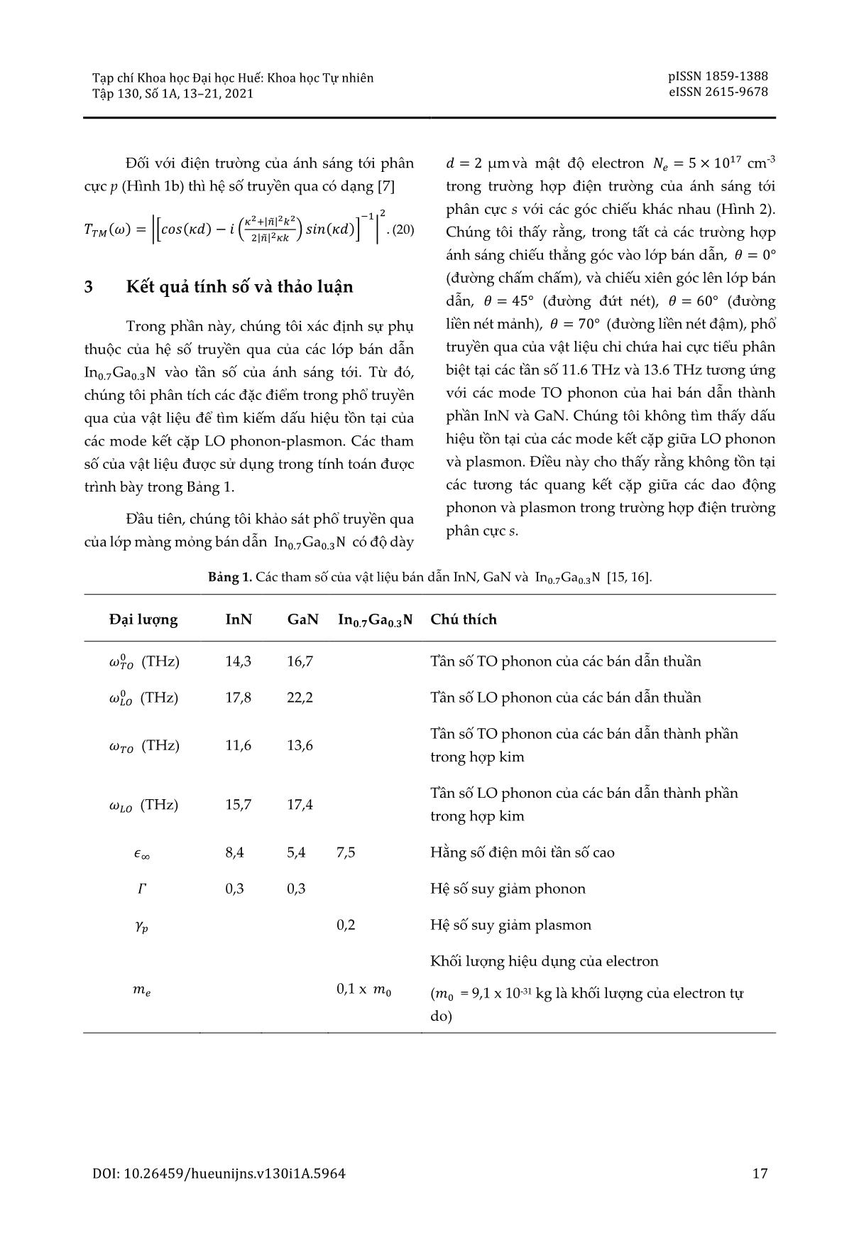Sự kết cặp của phonon quang dọc - plasmon trong các lớp bán dẫn InGaN trang 5