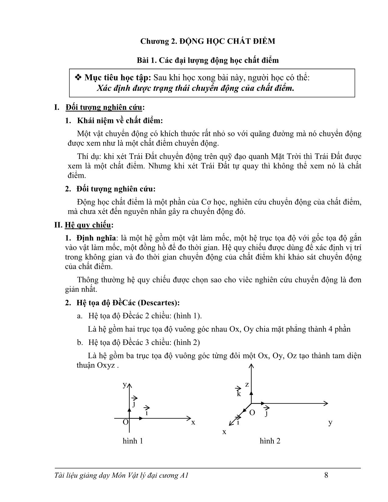 Giáo trình Vật lý đại cương A1 trang 10