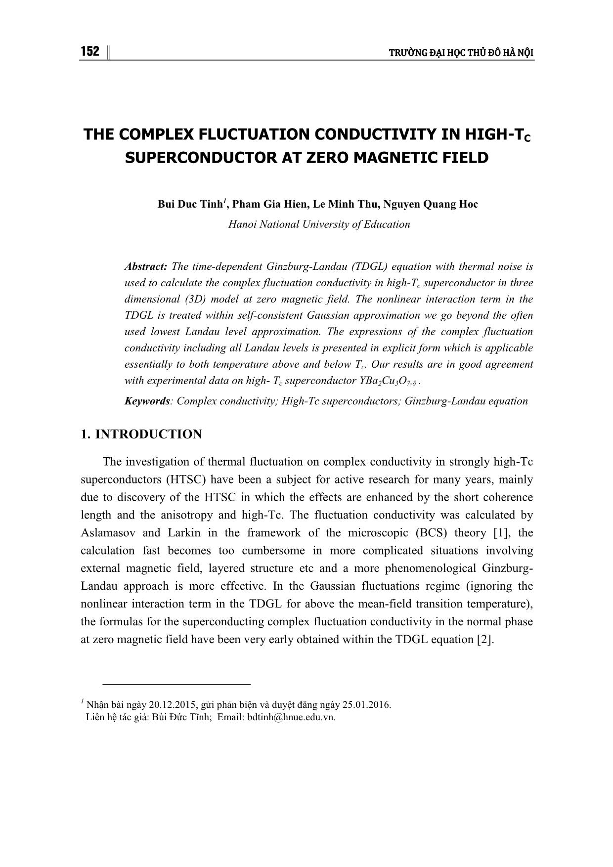 The complex fluctuation conductivity in high-Tc superconductor at zero magnetic field trang 1