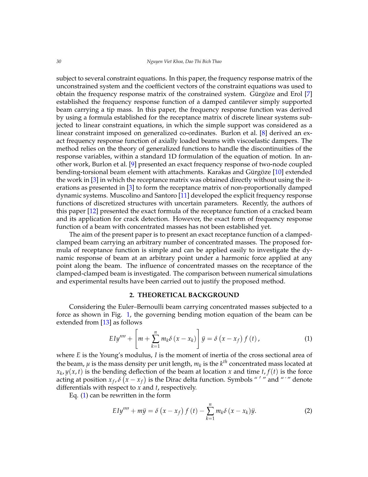 Theoretical and experimental analysis of the exact receptance function of a clamped - Clamped beam with concentrated masses trang 2
