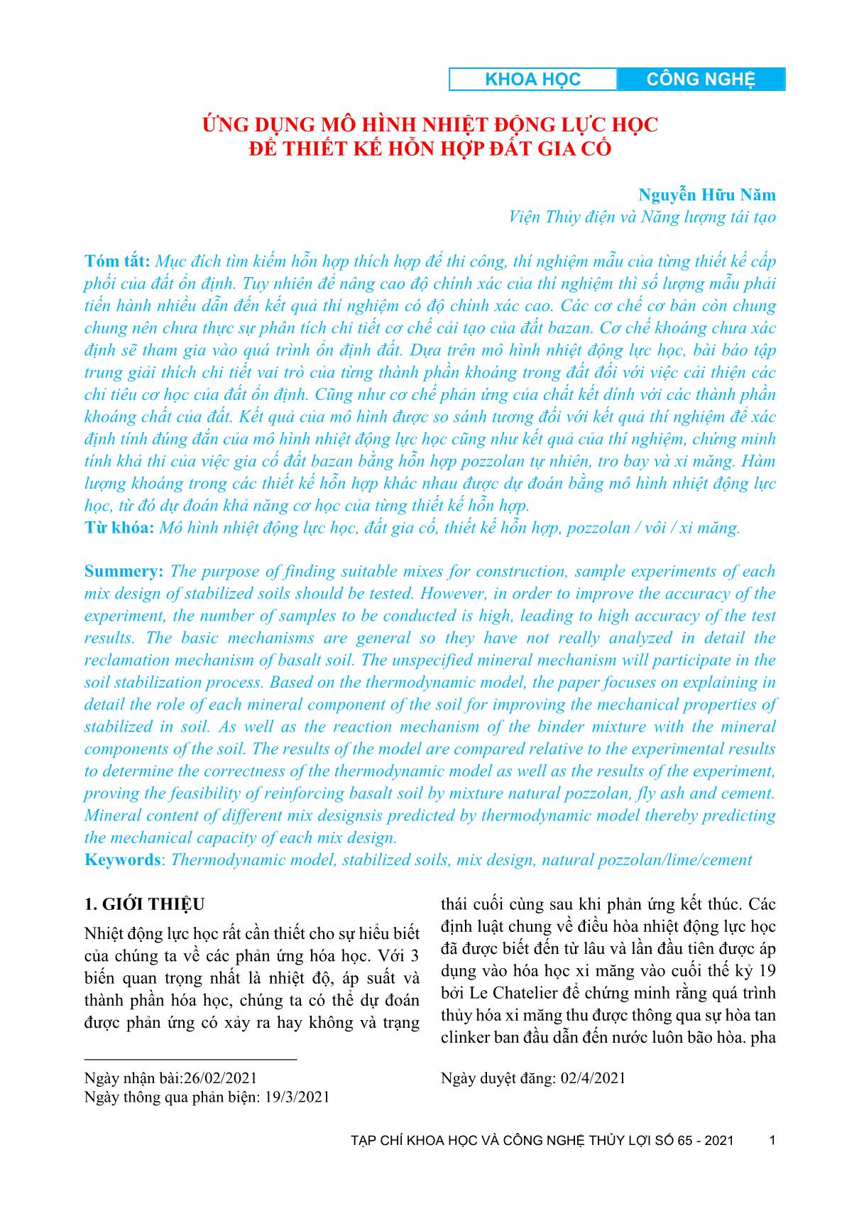 Ứng dụng mô hình nhiệt động lực học để thiết kế hỗn hợp đất gia cố trang 1