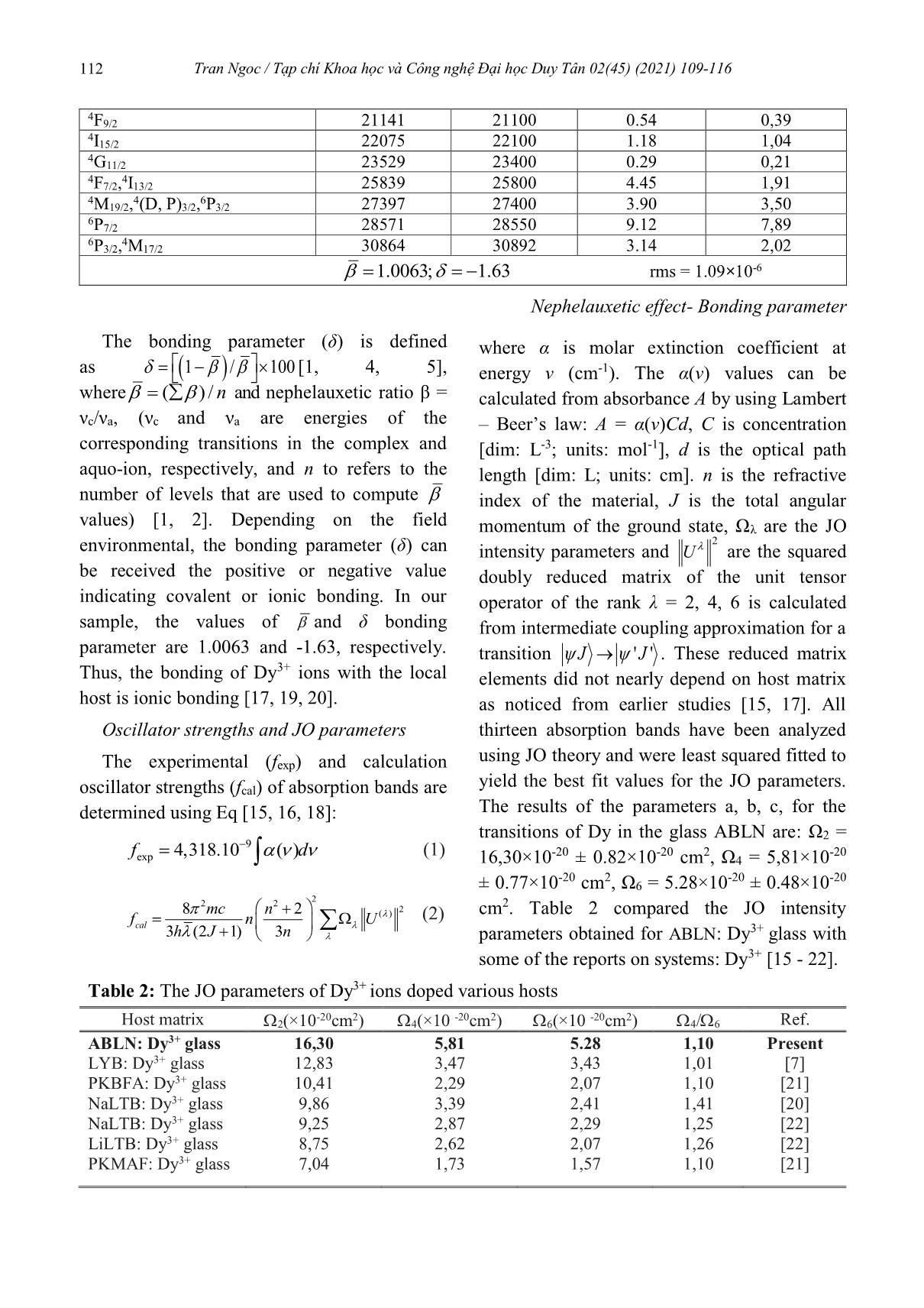 Sử dụng lý thuyết Judd-Ofelt để phân tích phổ về cấu trúc mạng của thủy tinh lithium-sodium aluminoborate glass pha tạp ion Dy+3 trang 4