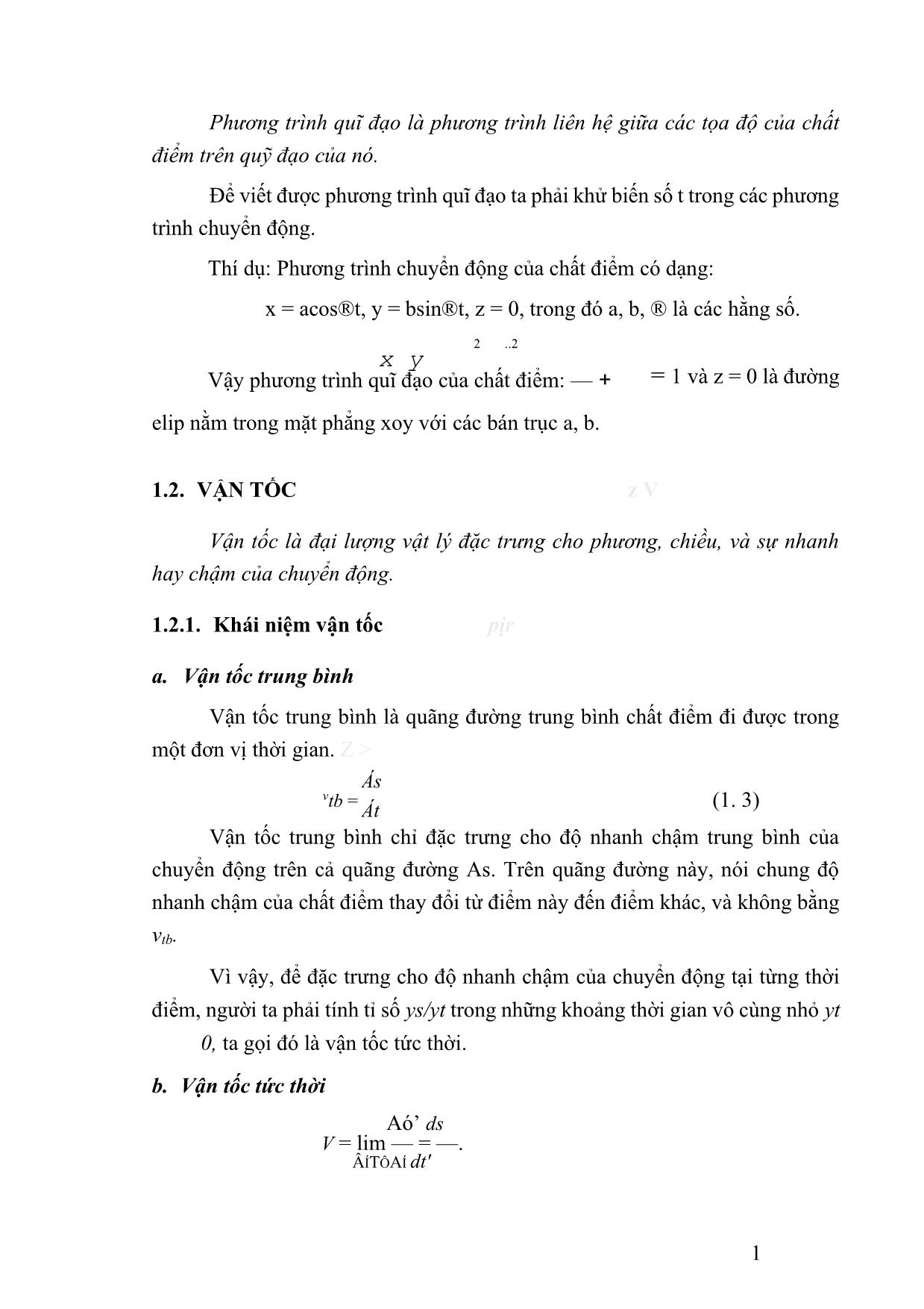Giáo trình Vật lý đại cương 1 (Phần 1) trang 10