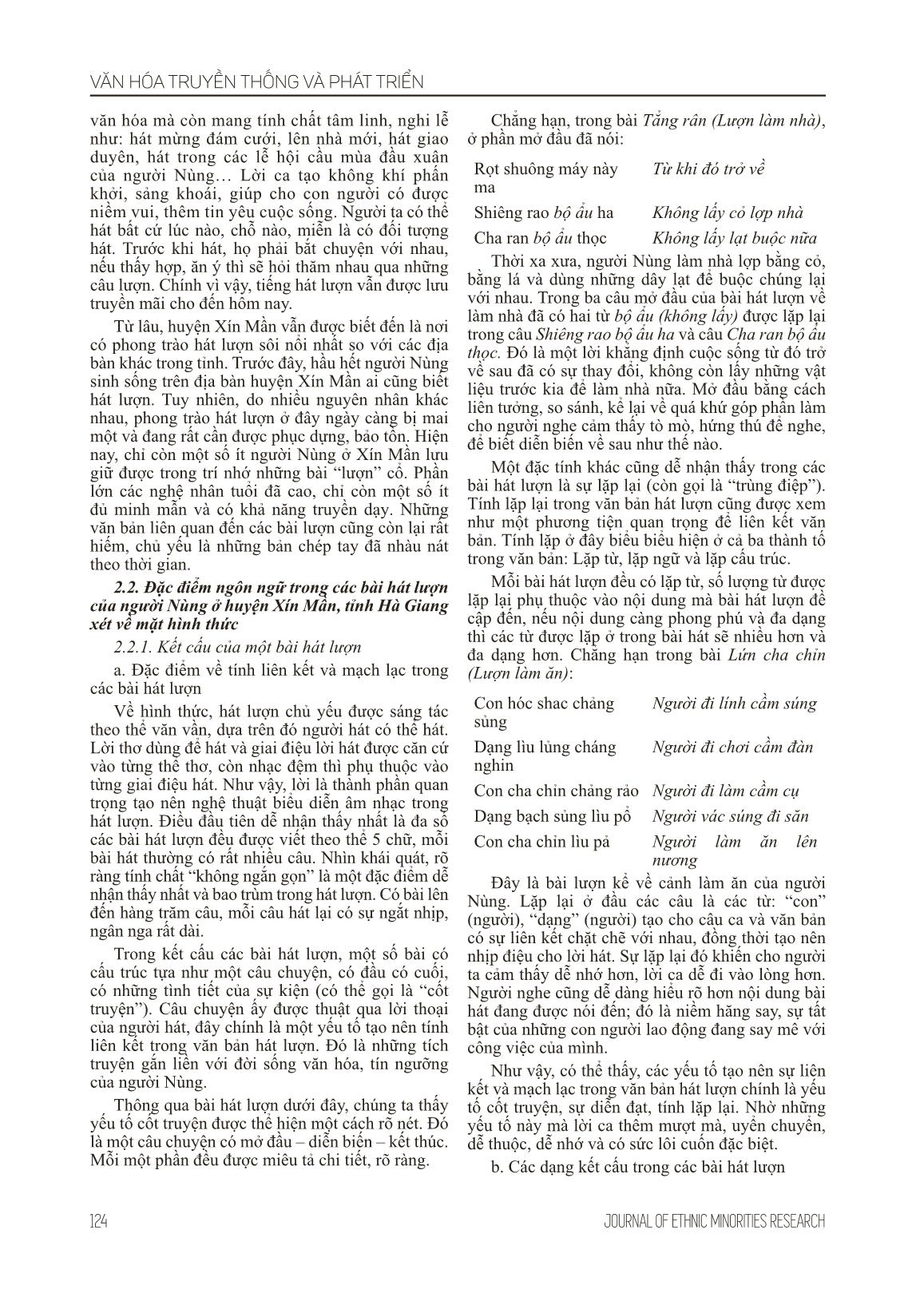 Đặc điểm ngôn ngữ trong các bài hát Lượn của người Nùng ở huyện Xín Mần, tỉnh Hà Giang trang 2