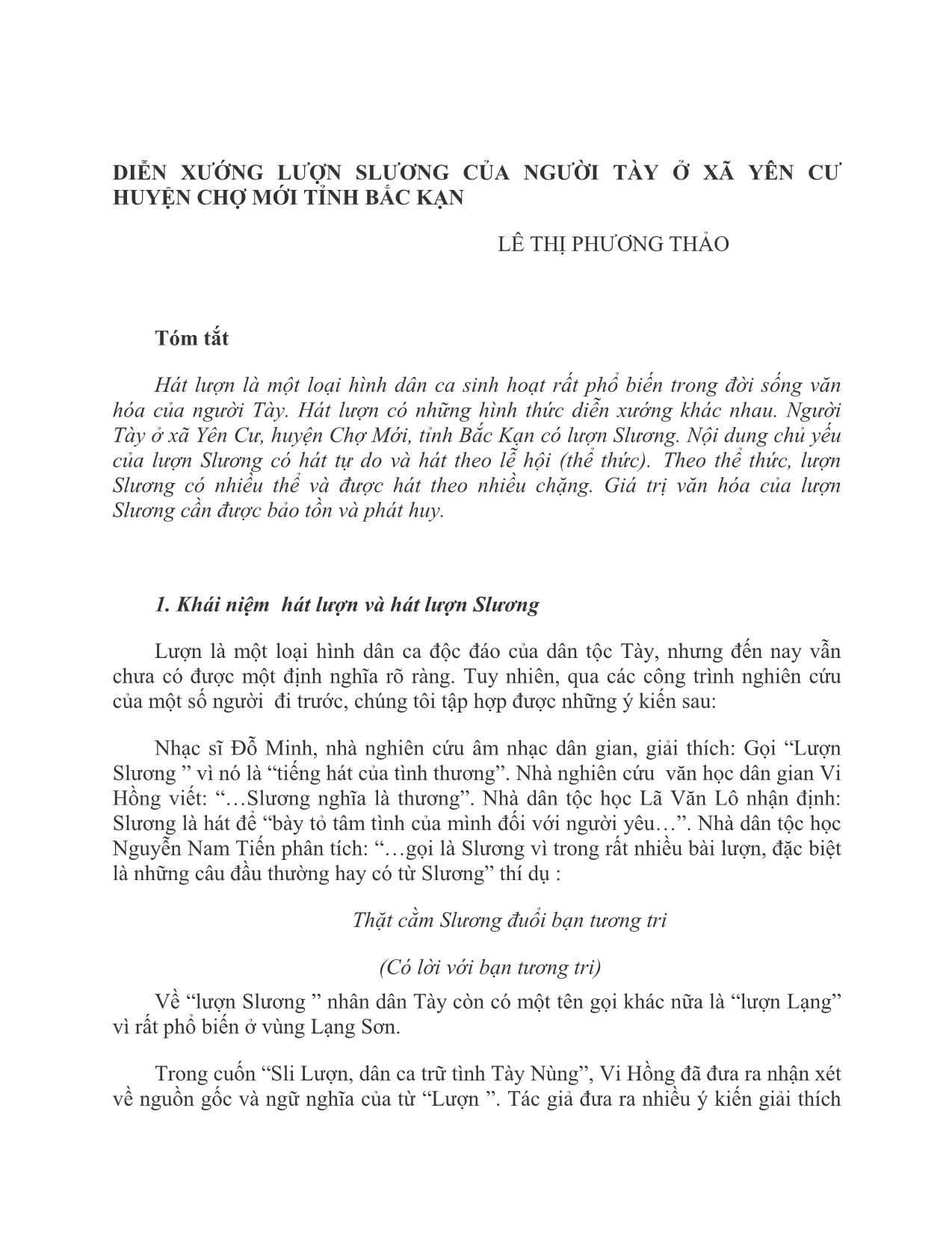 Diễn xướng lượn slương của người Tày ở xã Yên Cư huyện chợ mới tỉnh Bắc Kạn trang 1