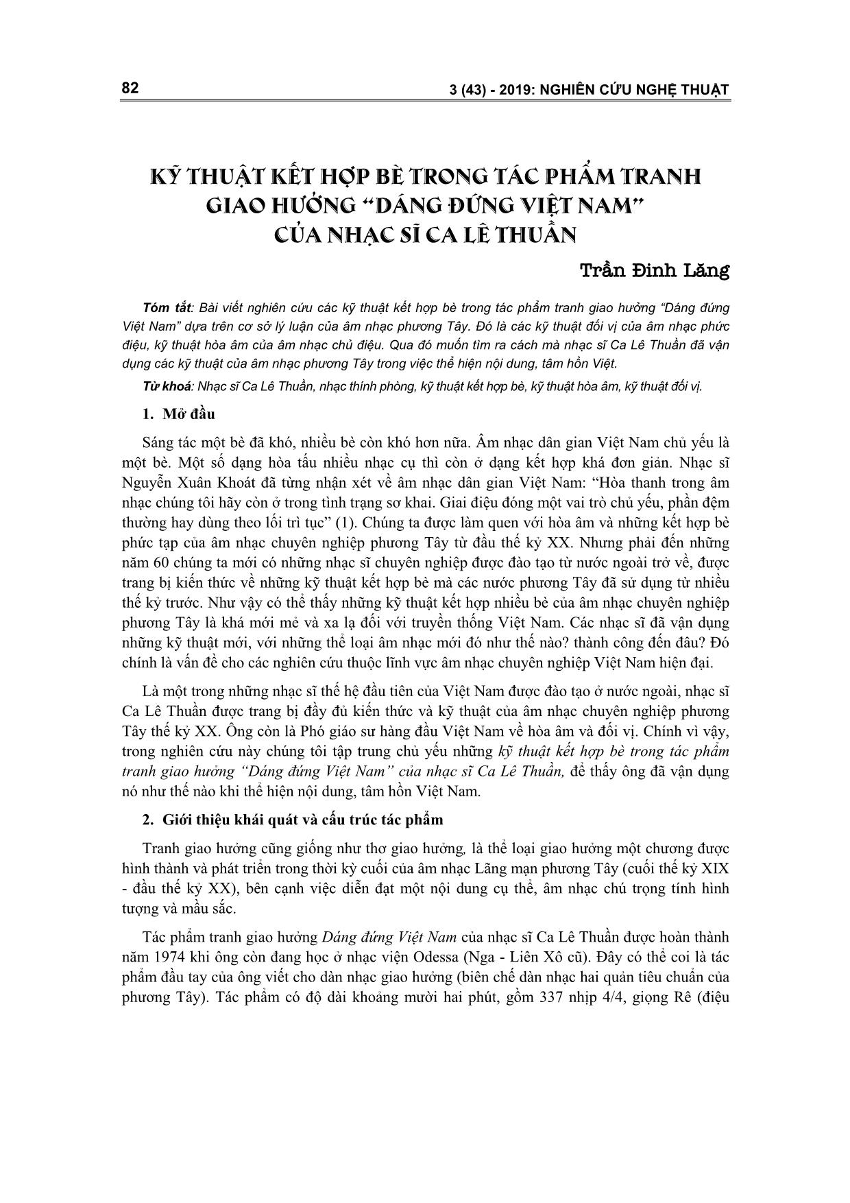 Kỹ thuật kết hợp bè trong tác phẩm tranh giao hưởng “Dáng đứng Việt Nam” của nhạc sĩ Ca Lê Thuần trang 1