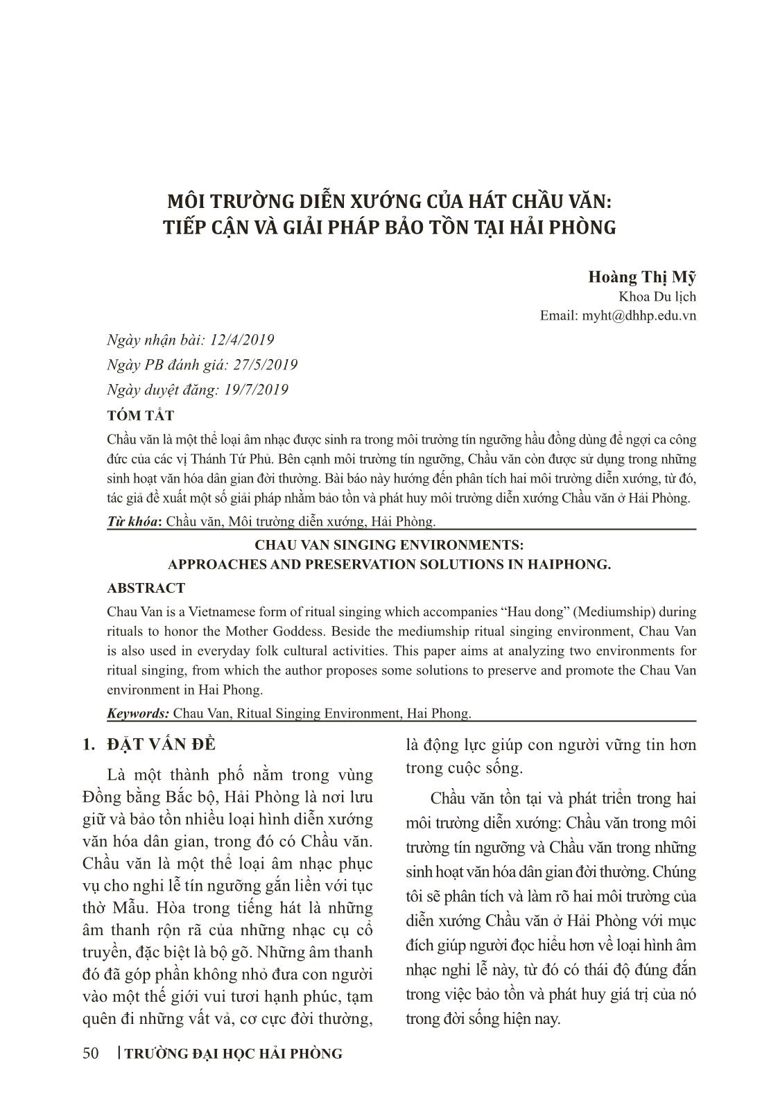 Môi trường diễn xướng của hát chầu văn: Tiếp cận và giải pháp bảo tồn tại Hải Phòng trang 1