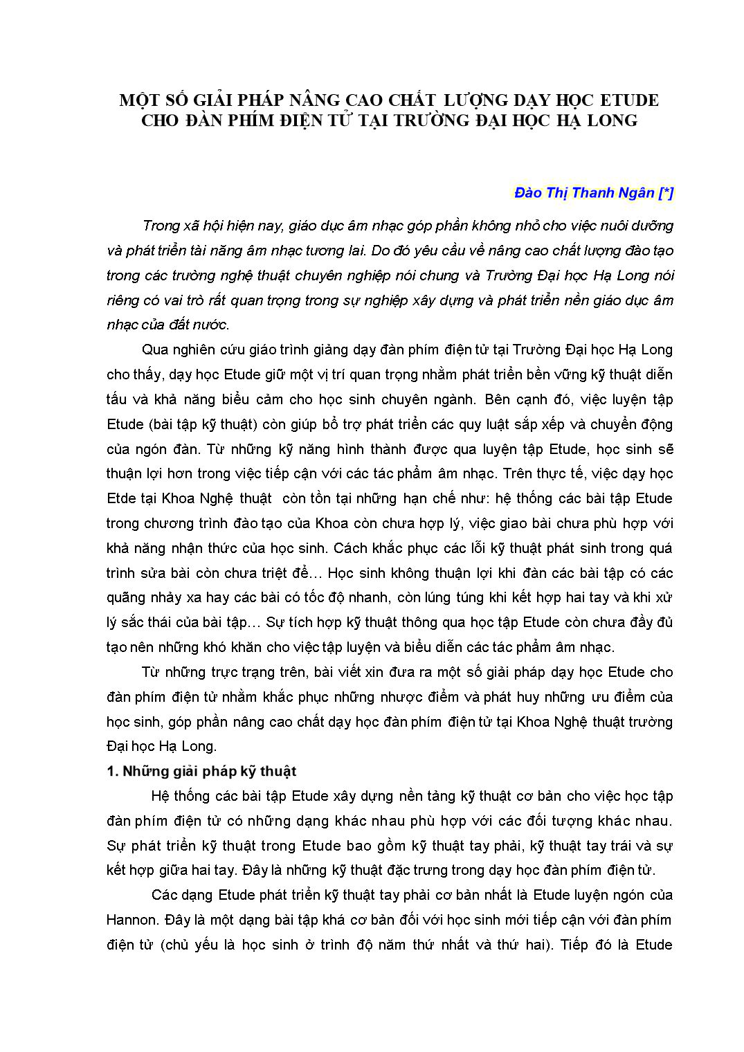 Một số giải pháp nâng cao chất lượng dạy học Etude cho đàn phím điện tử tại trường Đại học Hạ Long trang 1