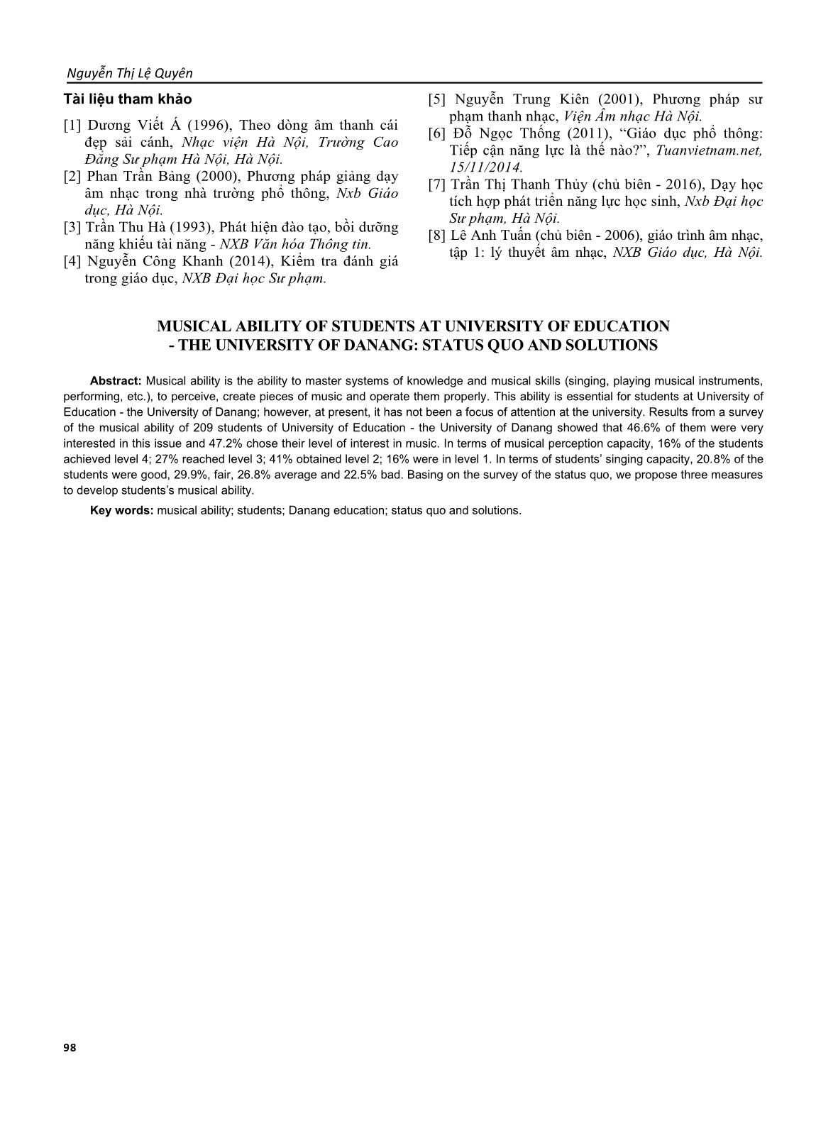 Năng lực âm nhạc của sinh viên trường Đại học sư phạm - Đại học Đà Nẵng - thực trạng và giải pháp trang 6