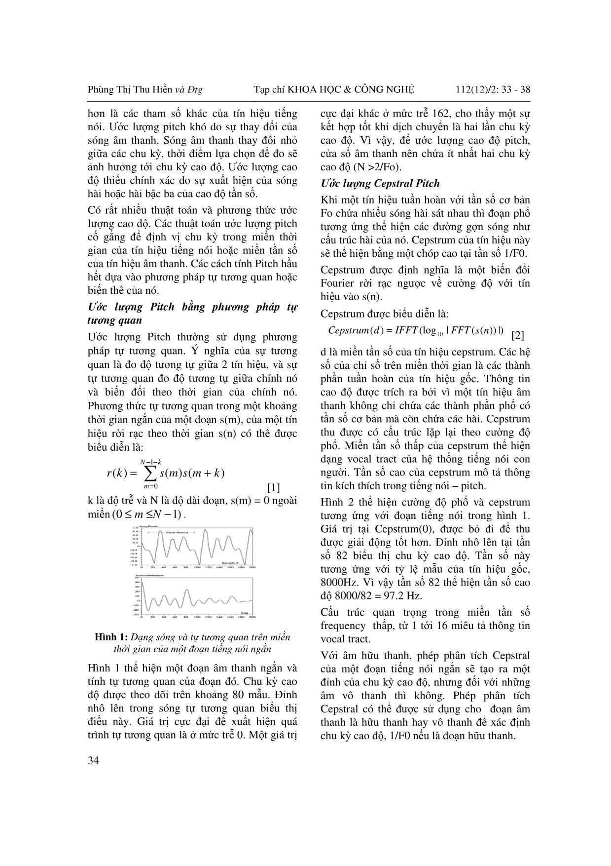 So sánh hai phương pháp trích chọn đặc trưng âm thanh: Đường bao phổ (MFCC) và cao độ Pitch trong việc tìm kiếm âm nhạc theo nội dung trang 2
