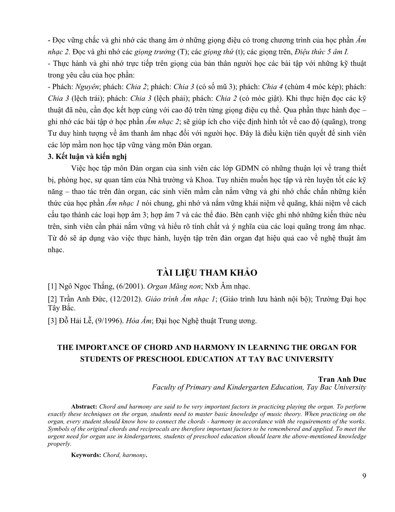 Tầm quan trọng về hòa âm - hòa thanh, với việc học đàn organ của sinh viên mầm non trường Đại học Tây Bắc hiện nay trang 9
